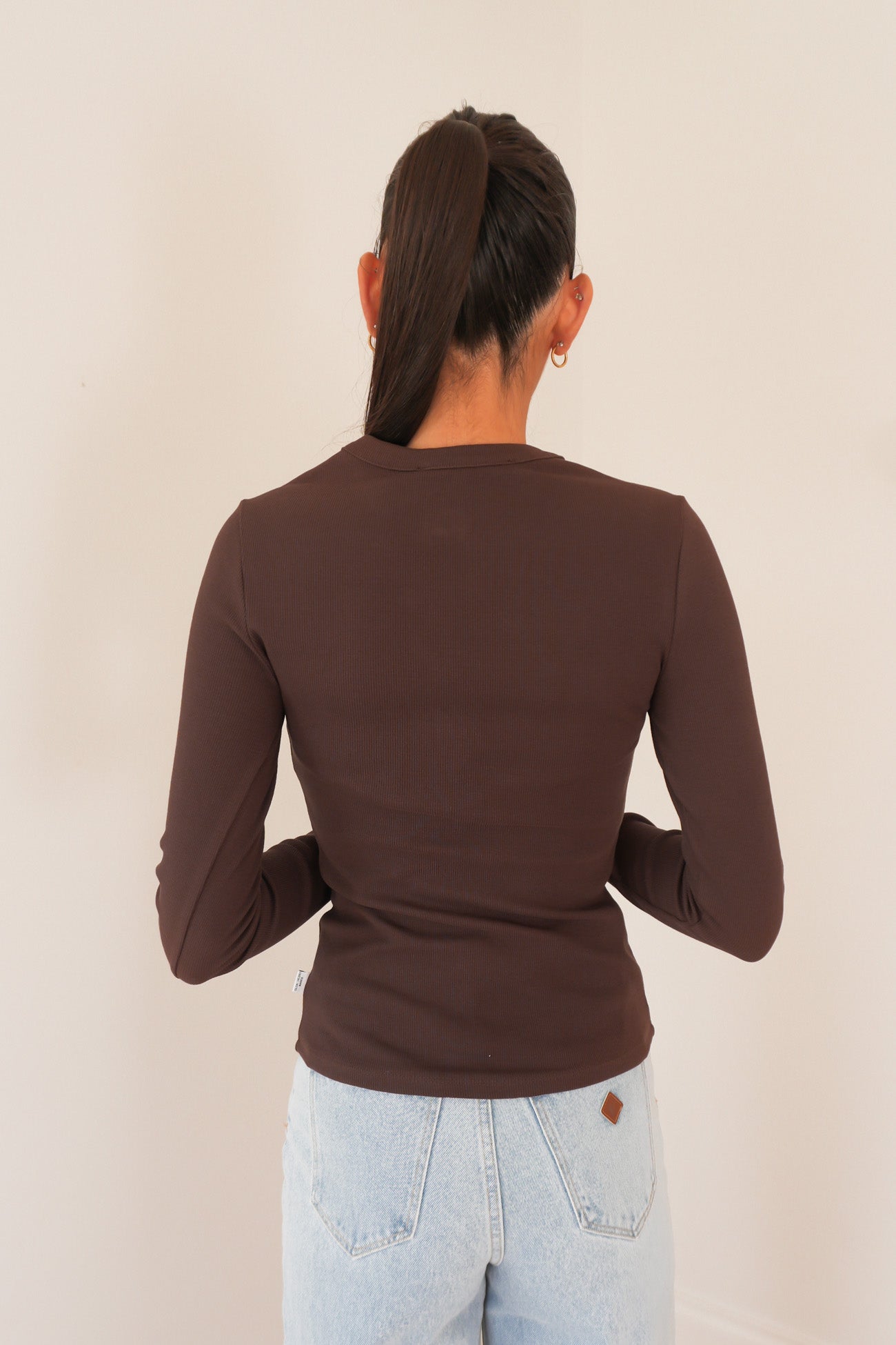 Button Up Long Sleeve Tee Chocolate