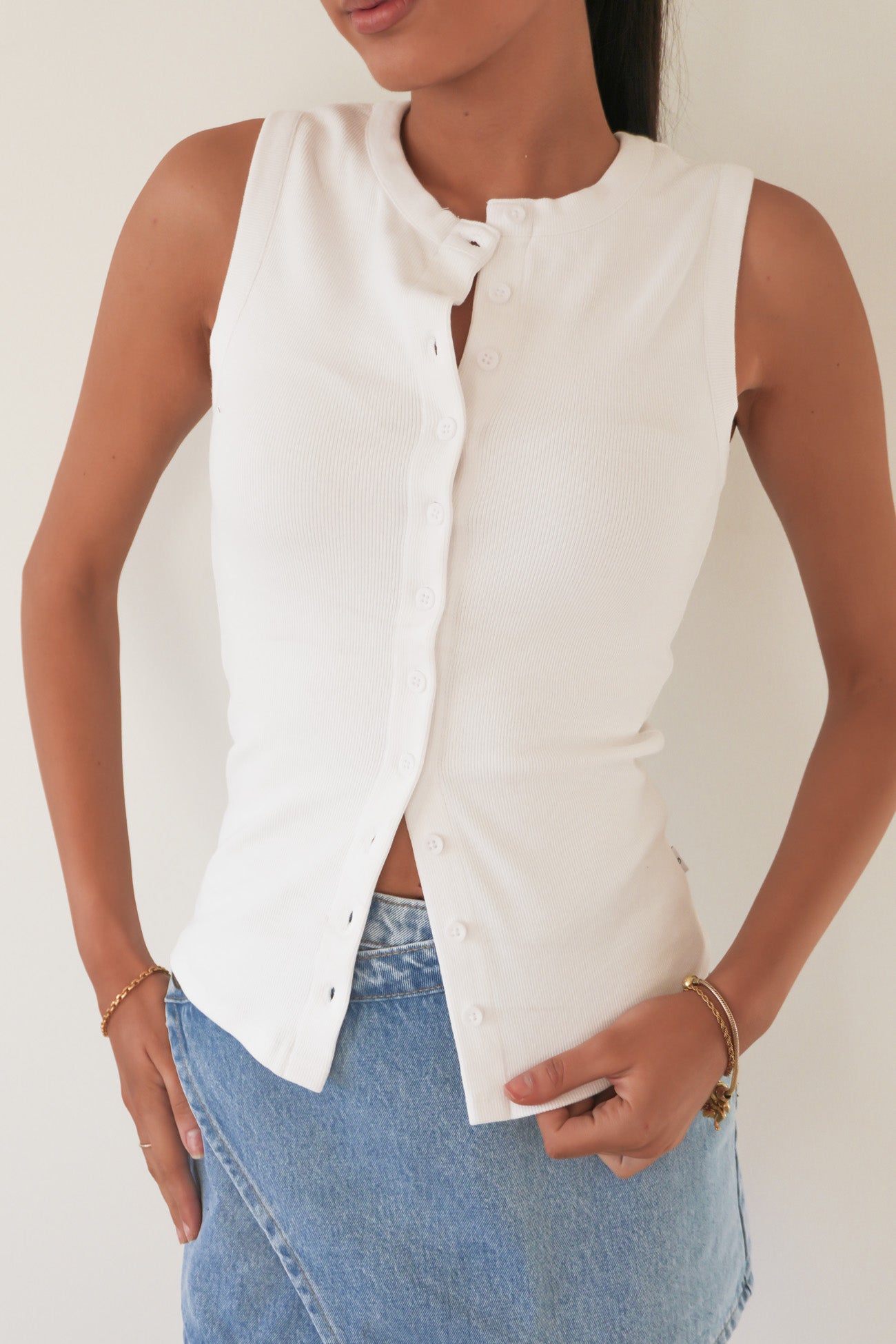 Button Up Tank White