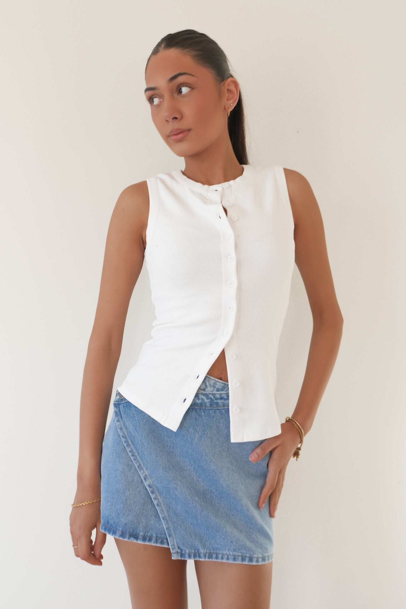 Button Up Tank White
