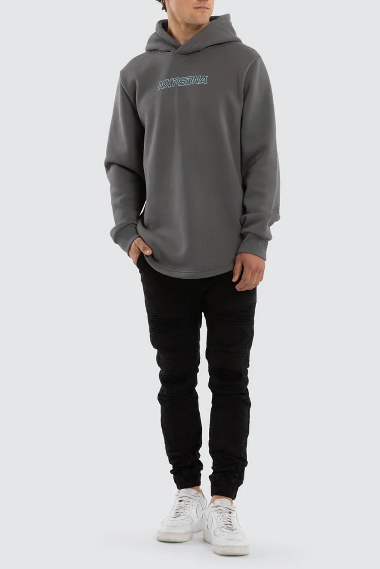 Public Dual Curved Hoodie Charcoal Asphalt