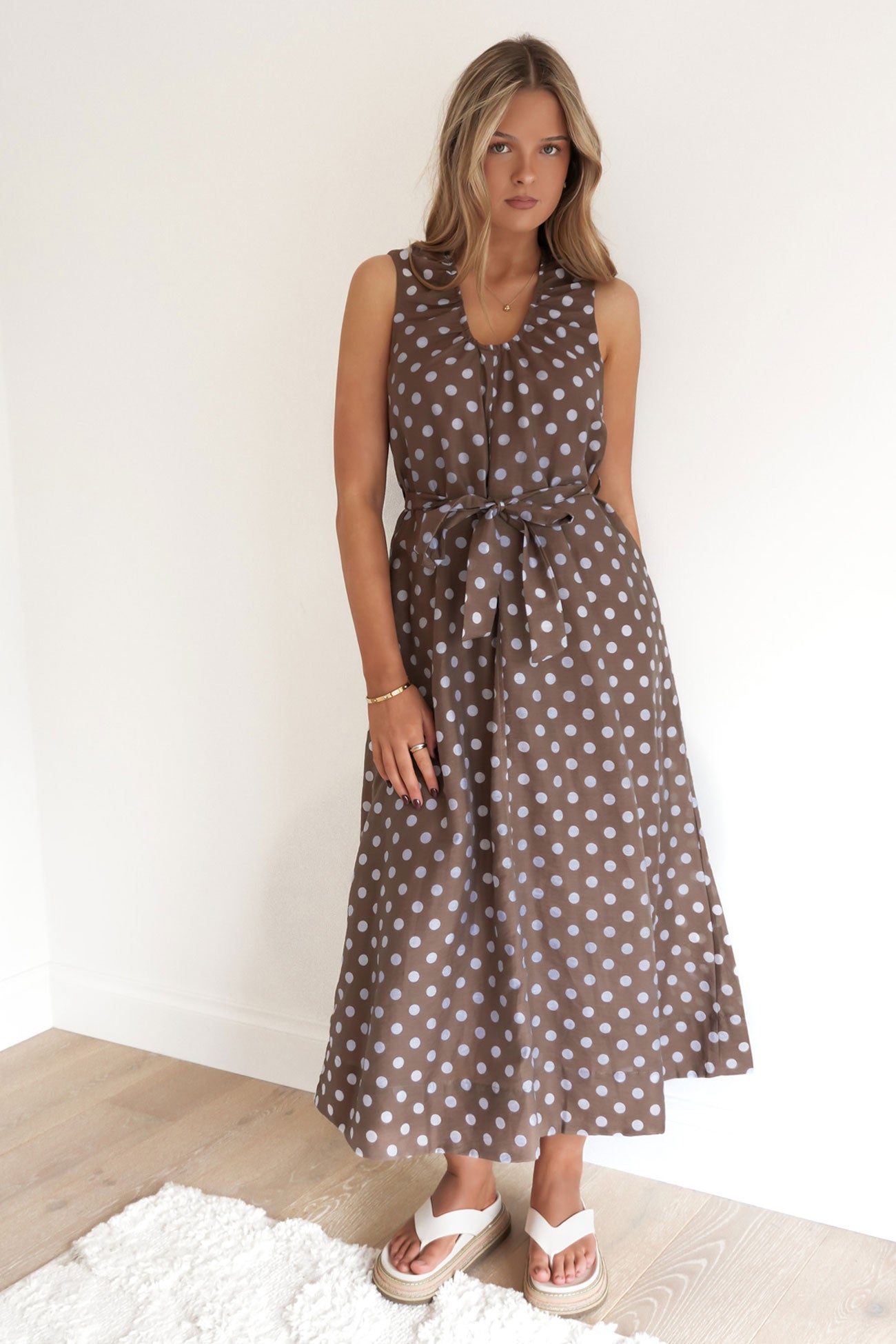 Cailey Maxi Dress Chocolate Polka Dot