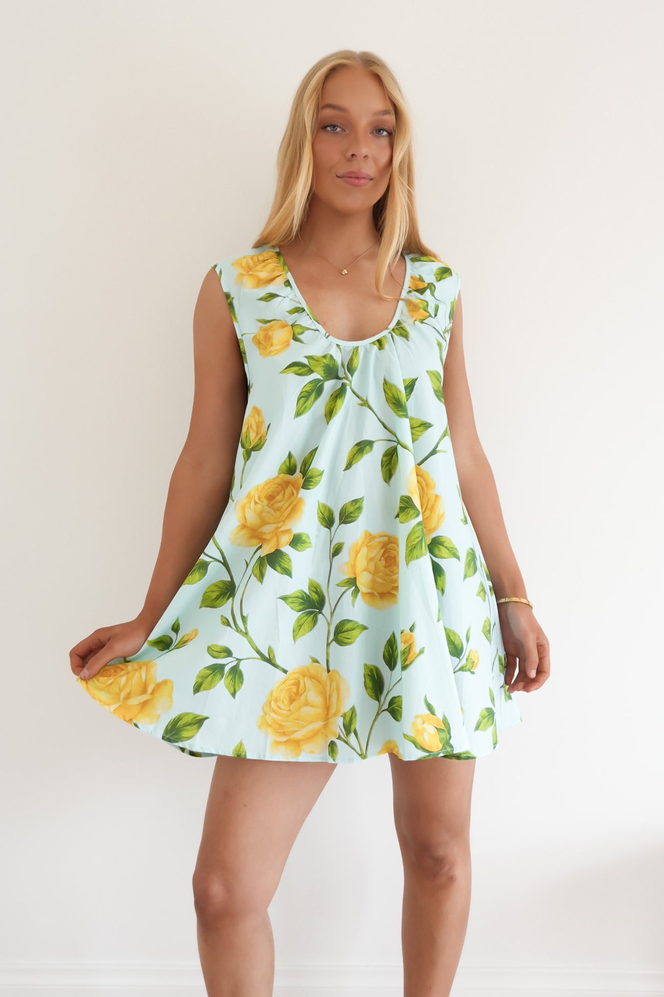 Caitlin Mini Dress Lemon Floral