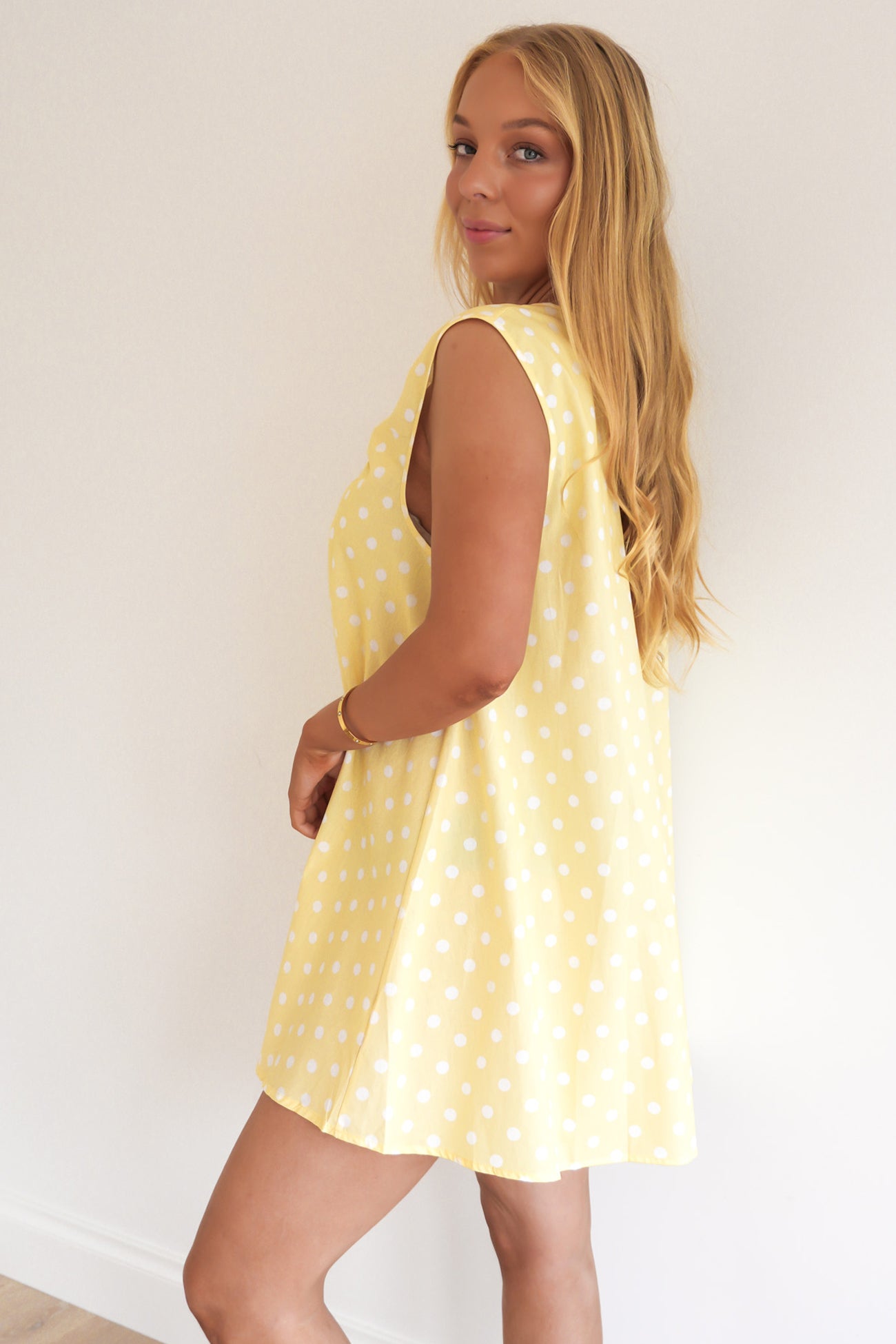 Caitlin Mini Dress Lemon Polka Dot