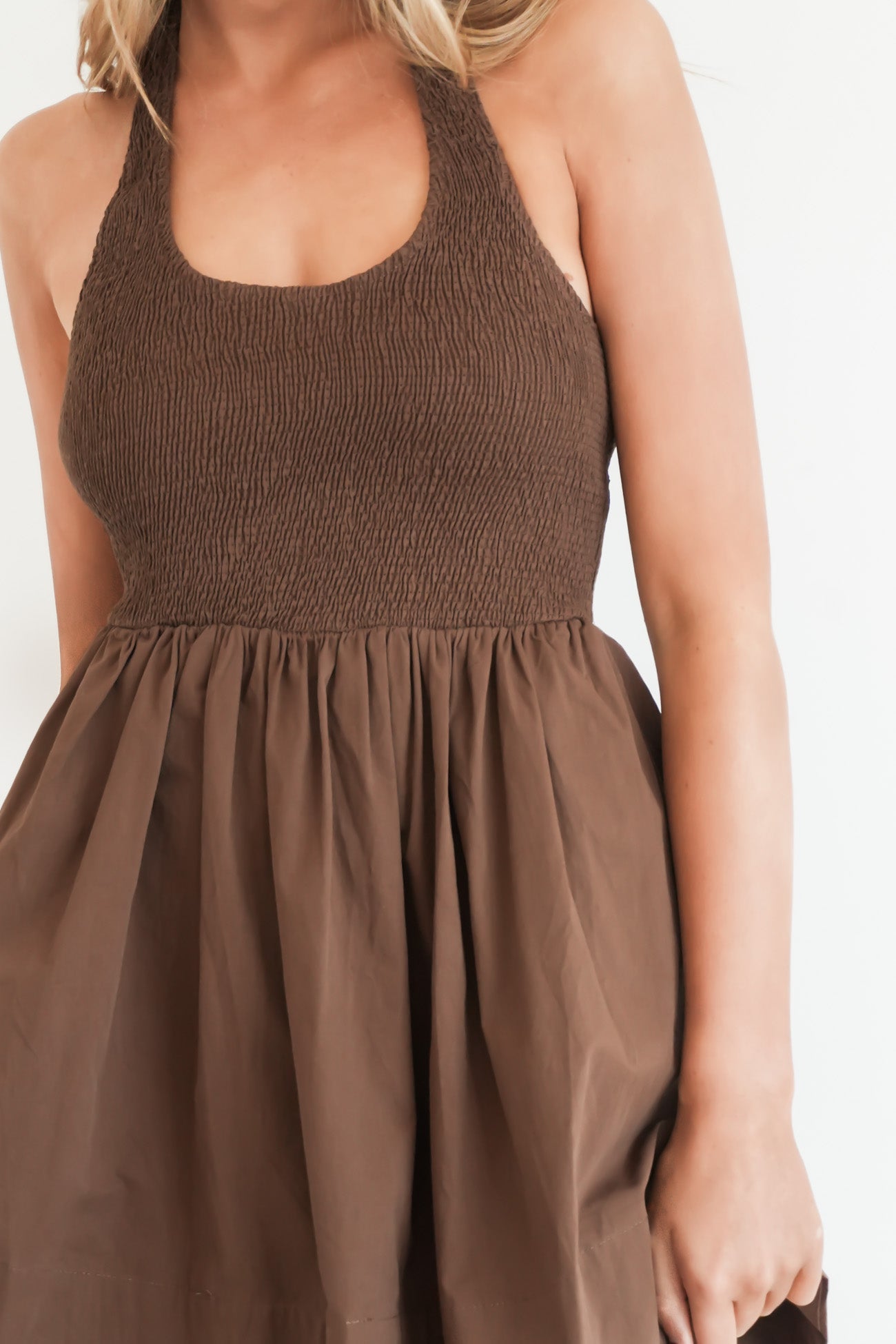Camelia Halter Mini Dress Brown
