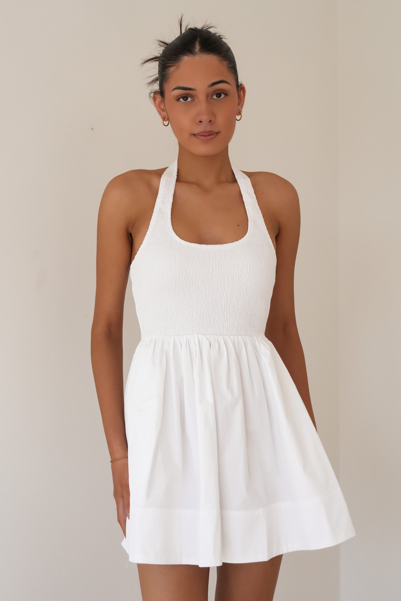 Camelia Halter Mini Dress White