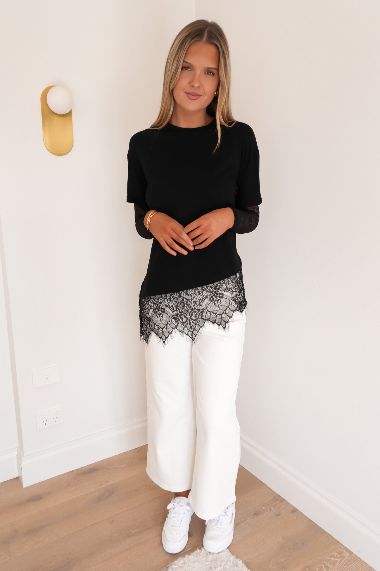 Carla Lace Long Sleeve Tee Black