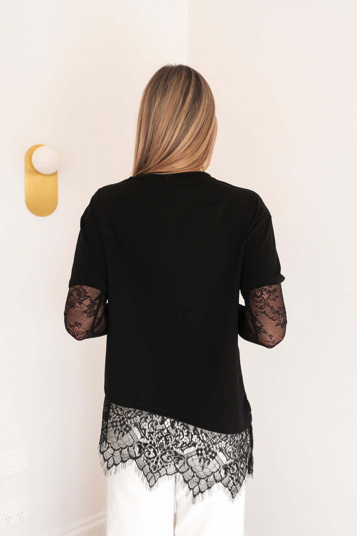 Carla Lace Long Sleeve Tee Black
