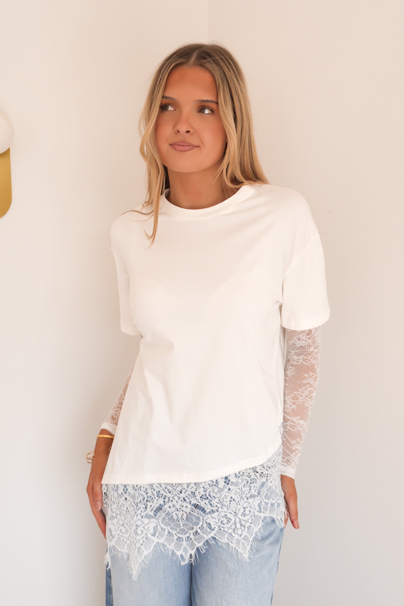 Carla Lace Long Sleeve Tee White