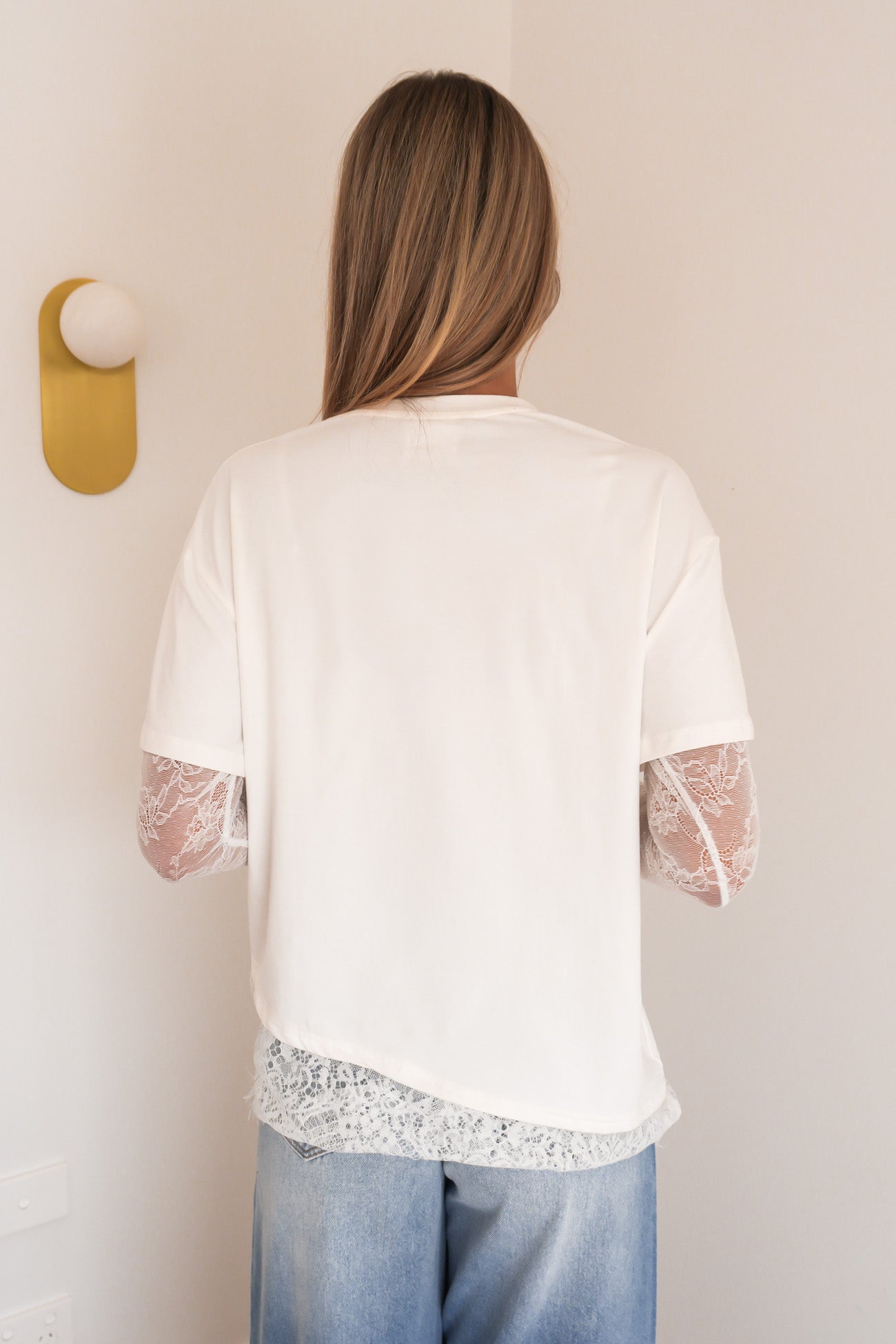 Carla Lace Long Sleeve Tee White