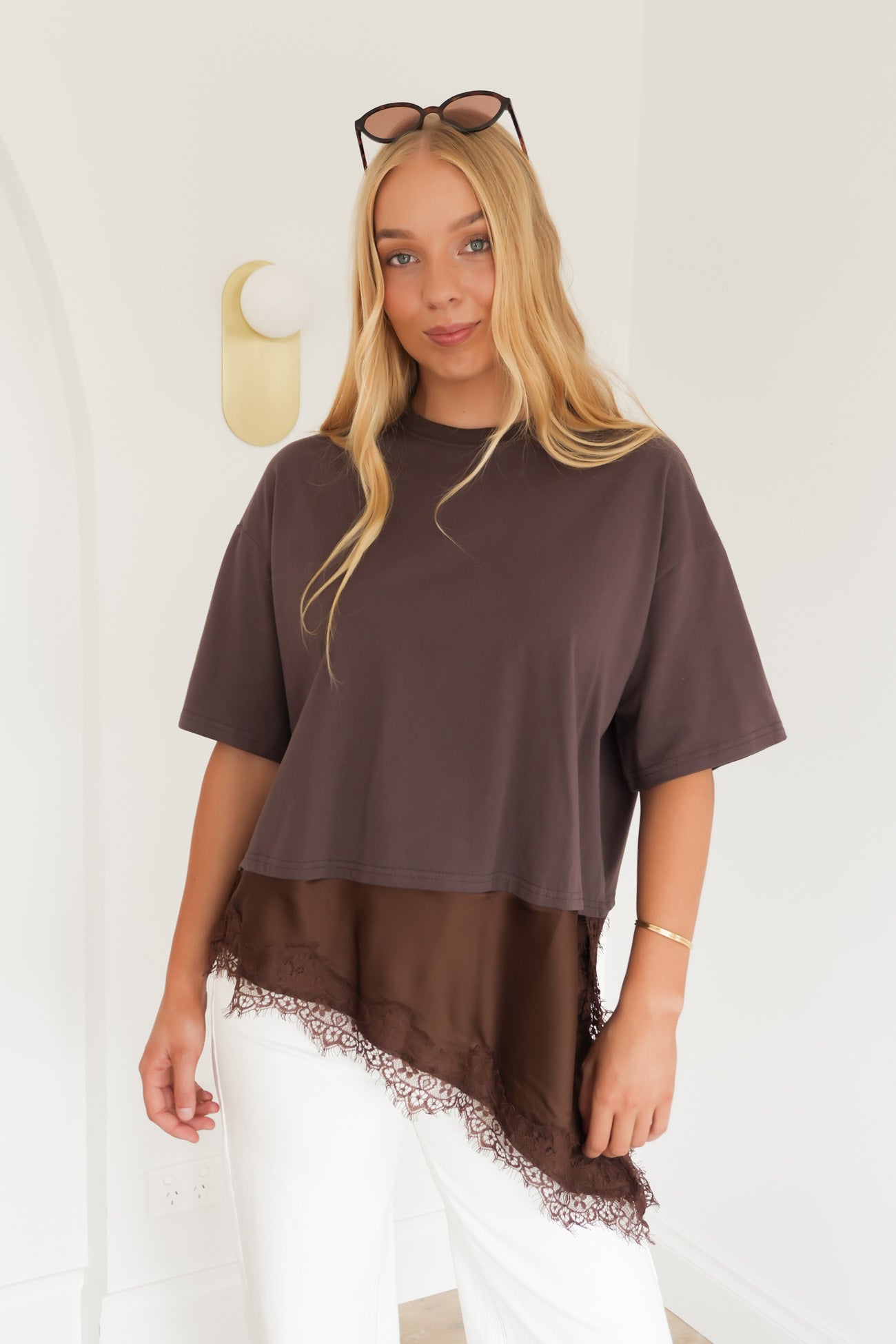Cassidy Lace Tee Chocolate