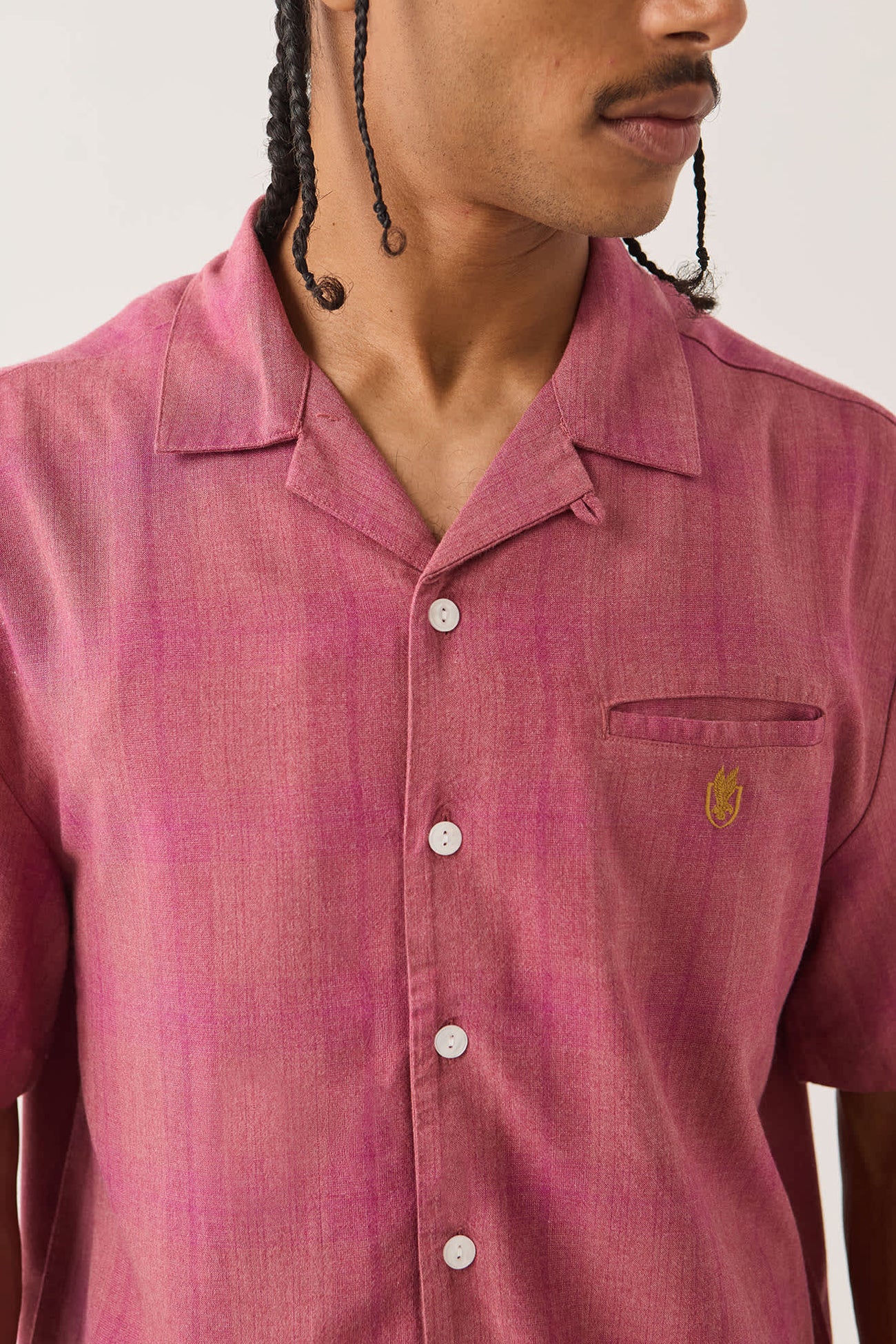 Century Short Sleeve Woven Shirt Pink Shadow Plaid