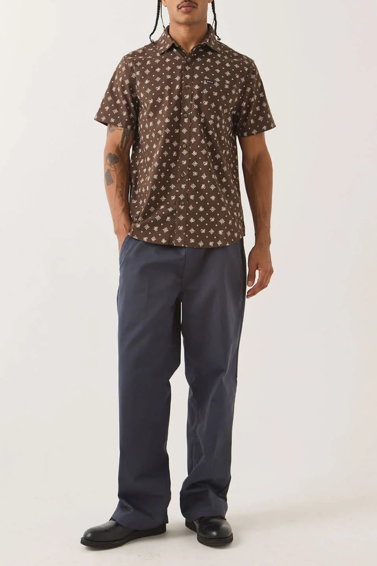 Charter Print Short Sleeve Woven Shirt Walnut Brown Bandana