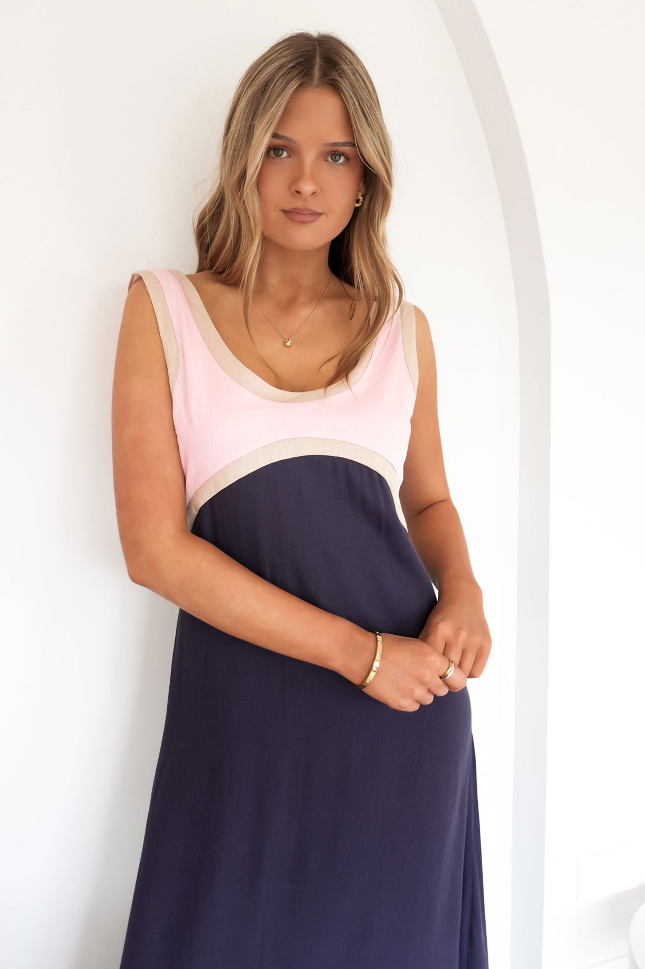 Clarabel Midi Dress Navy Pink