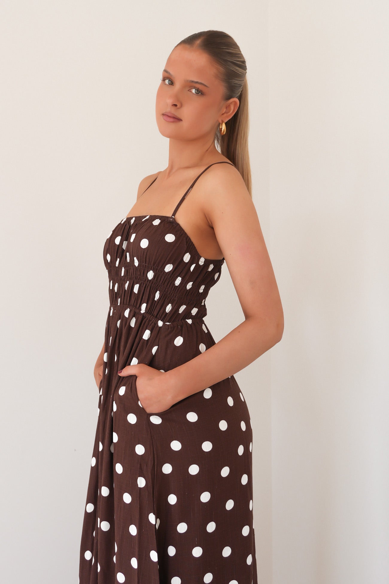 Clarissa Midi Dress Chocolate Polka Dot