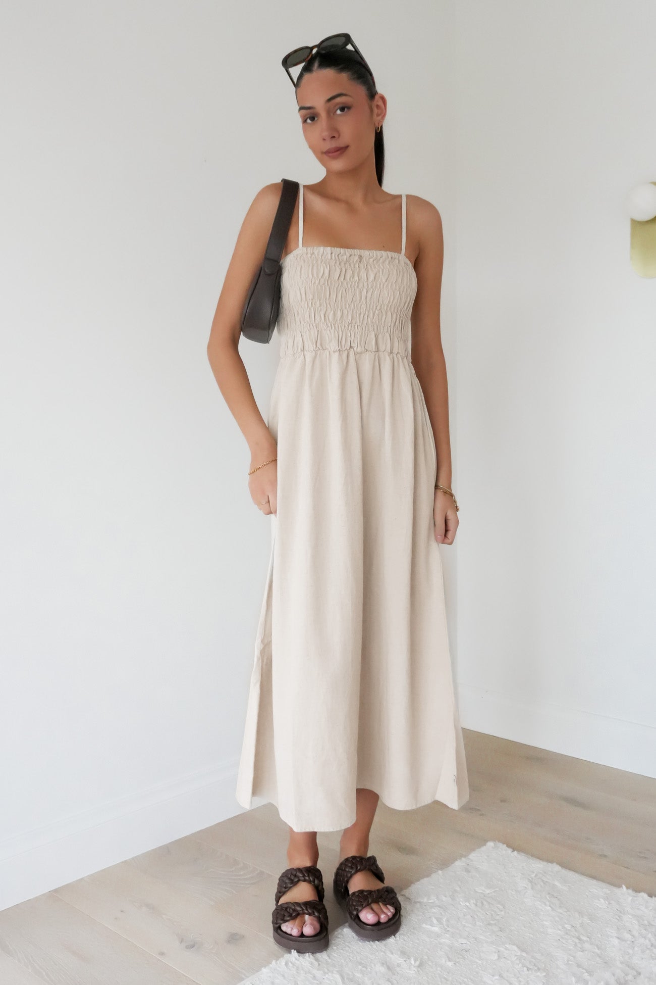 Classic Shirred Midi Dress Oat