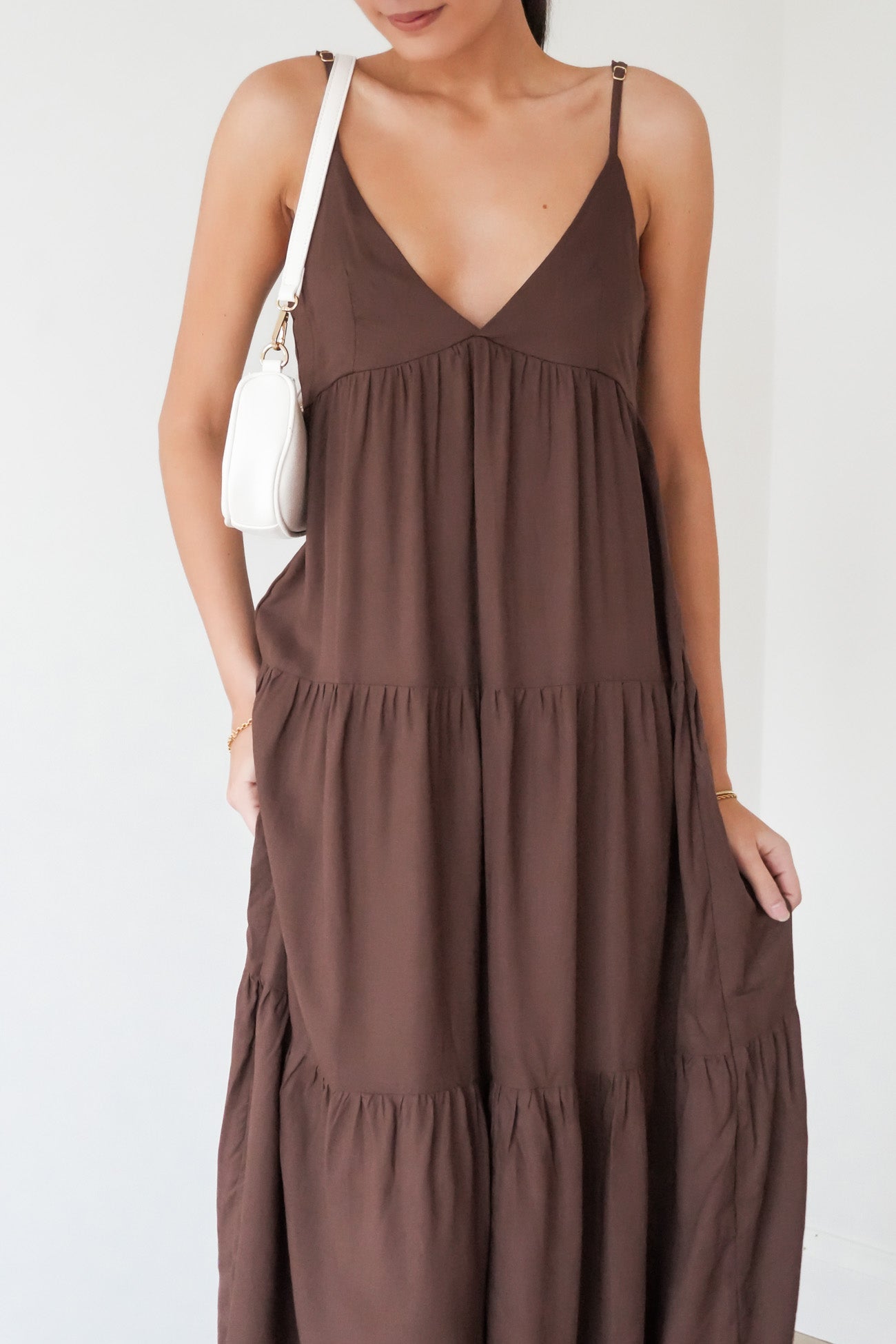 Classic Tiered Midi Dress Chocolate