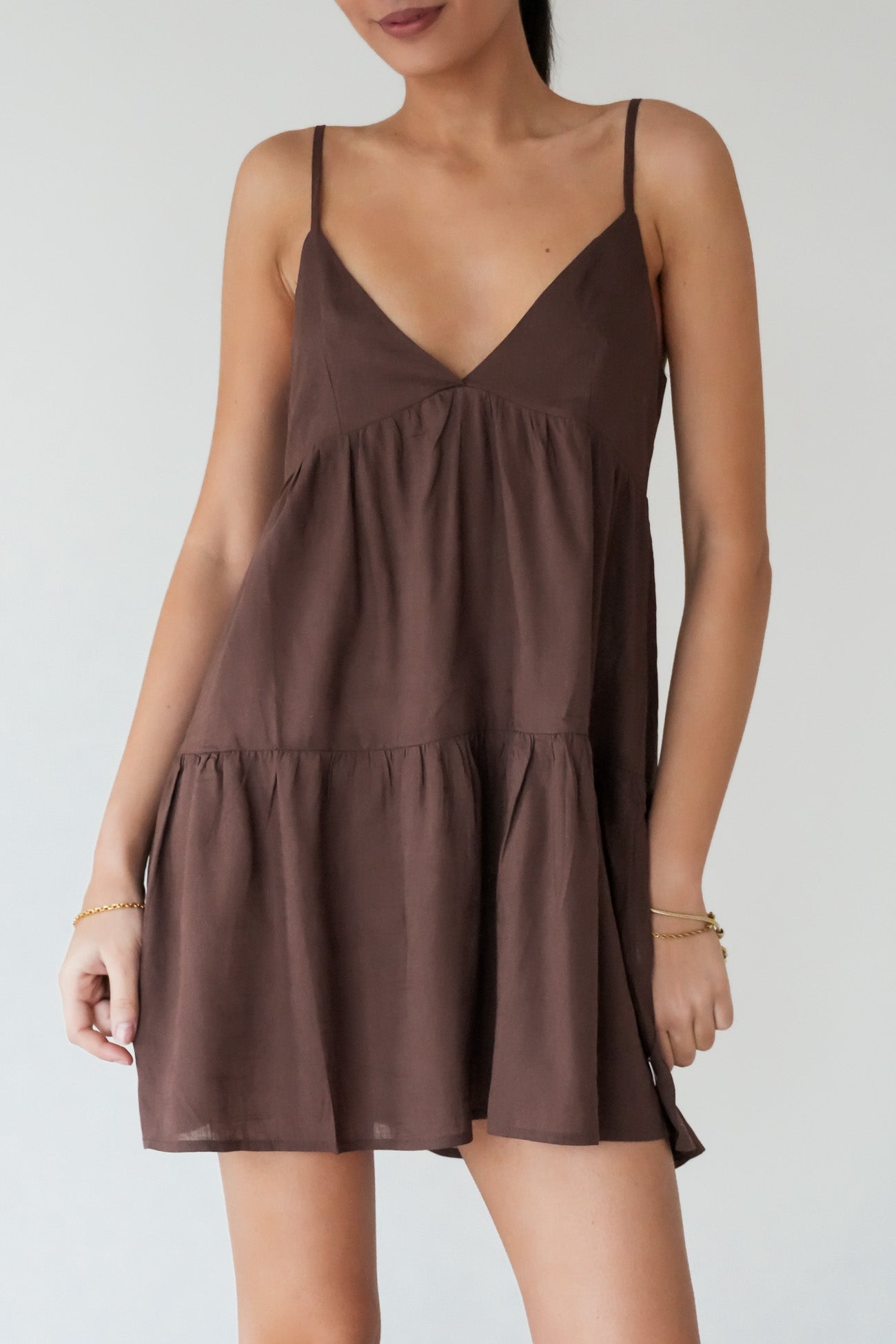 Classic Tiered Mini Dress Chocolate