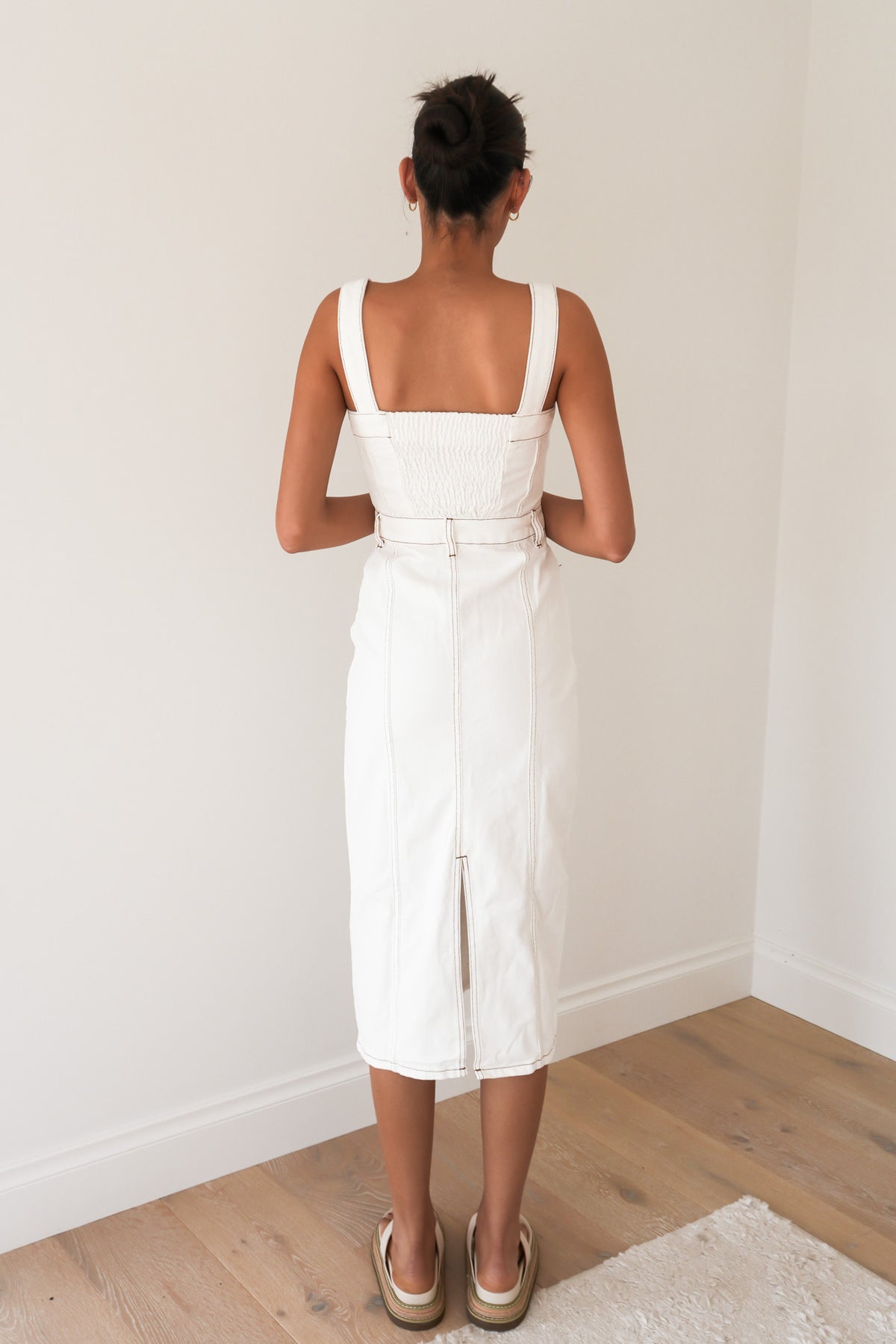 Coco Denim Midi Dress Vintage White