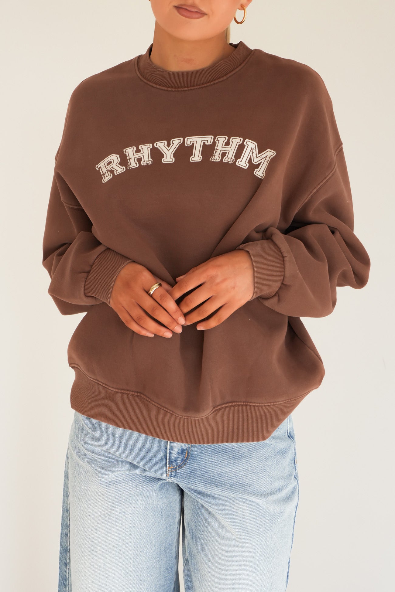 Collegiate Oversized Crew Neck Fleece Chocolate