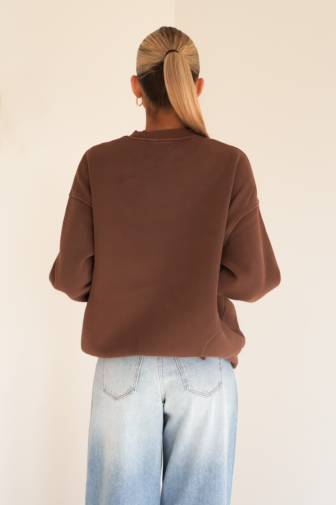 Collegiate Oversized Crew Neck Fleece Chocolate