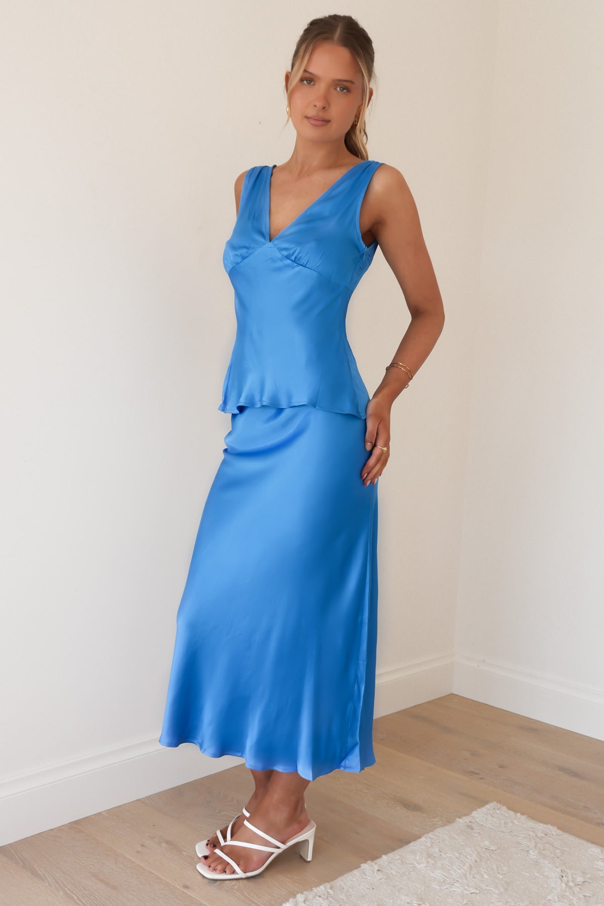 Conner Satin Maxi Skirt Blue