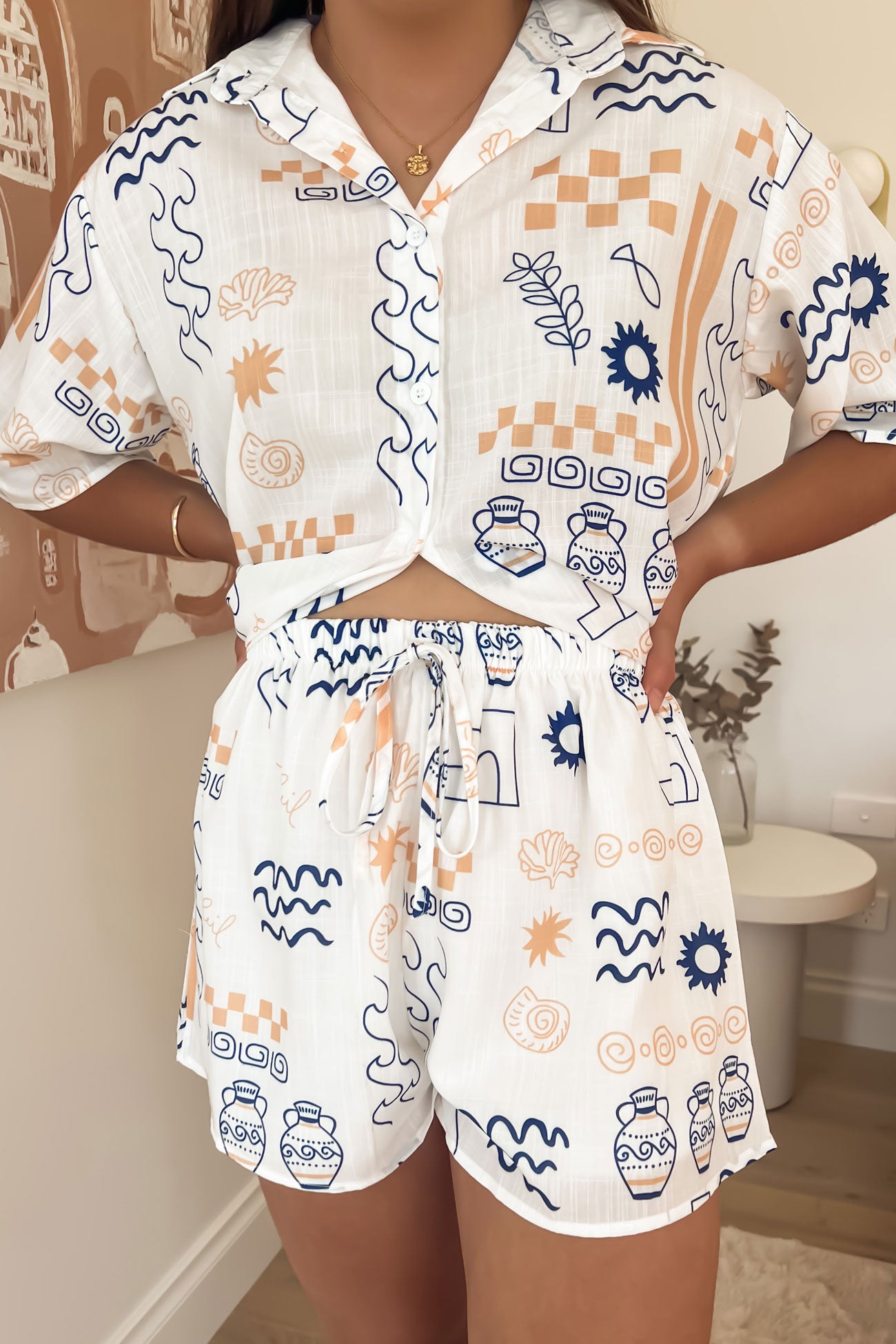 Corfu Set White Navy Greek Vase