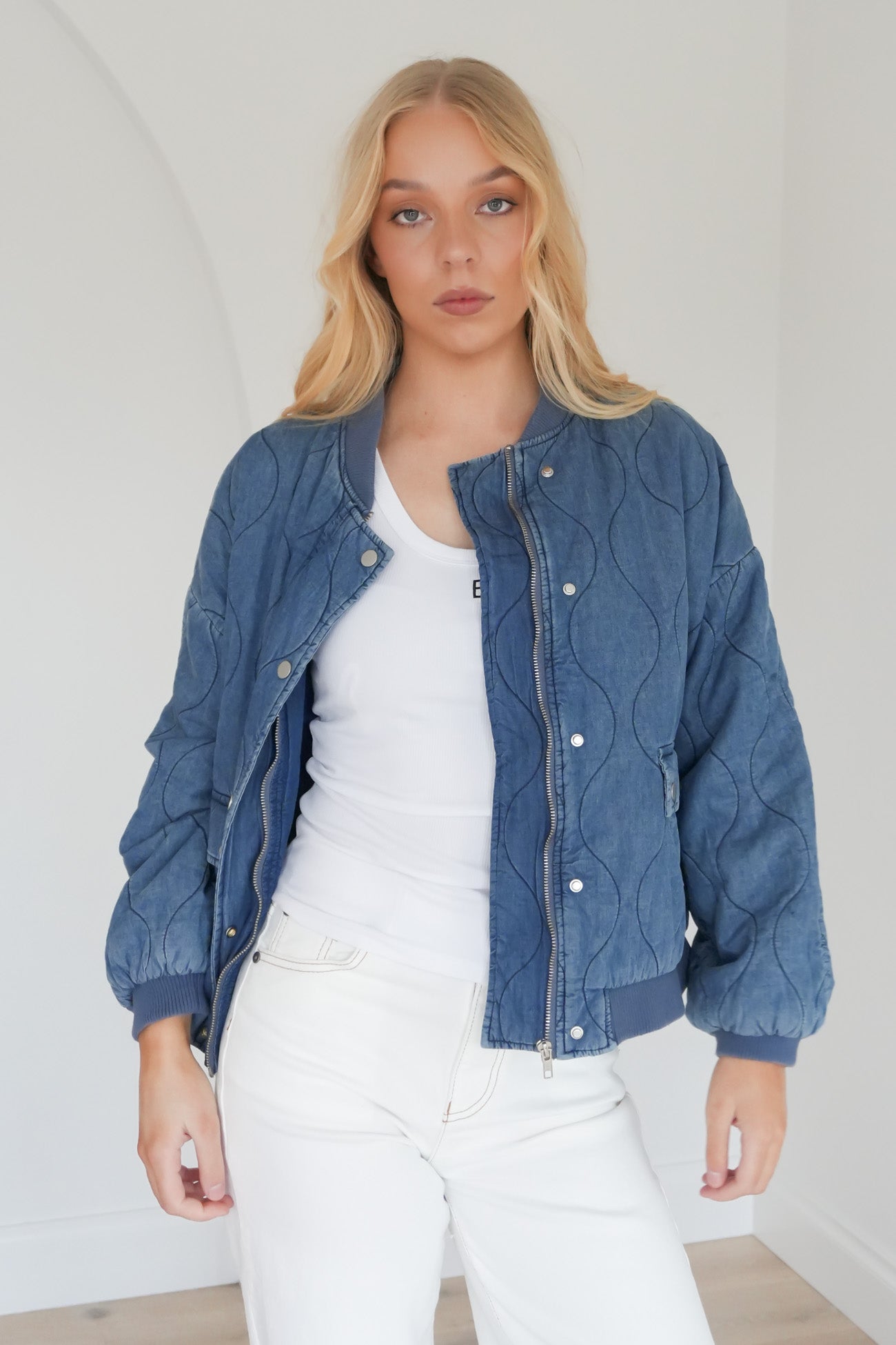 Toni Bomber Jacket Mid Blue Denim