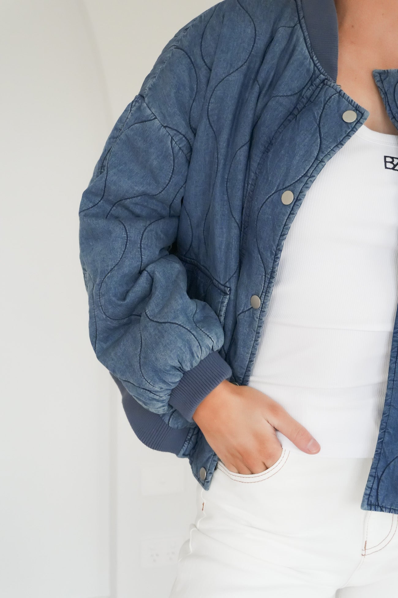 Toni Bomber Jacket Mid Blue Denim