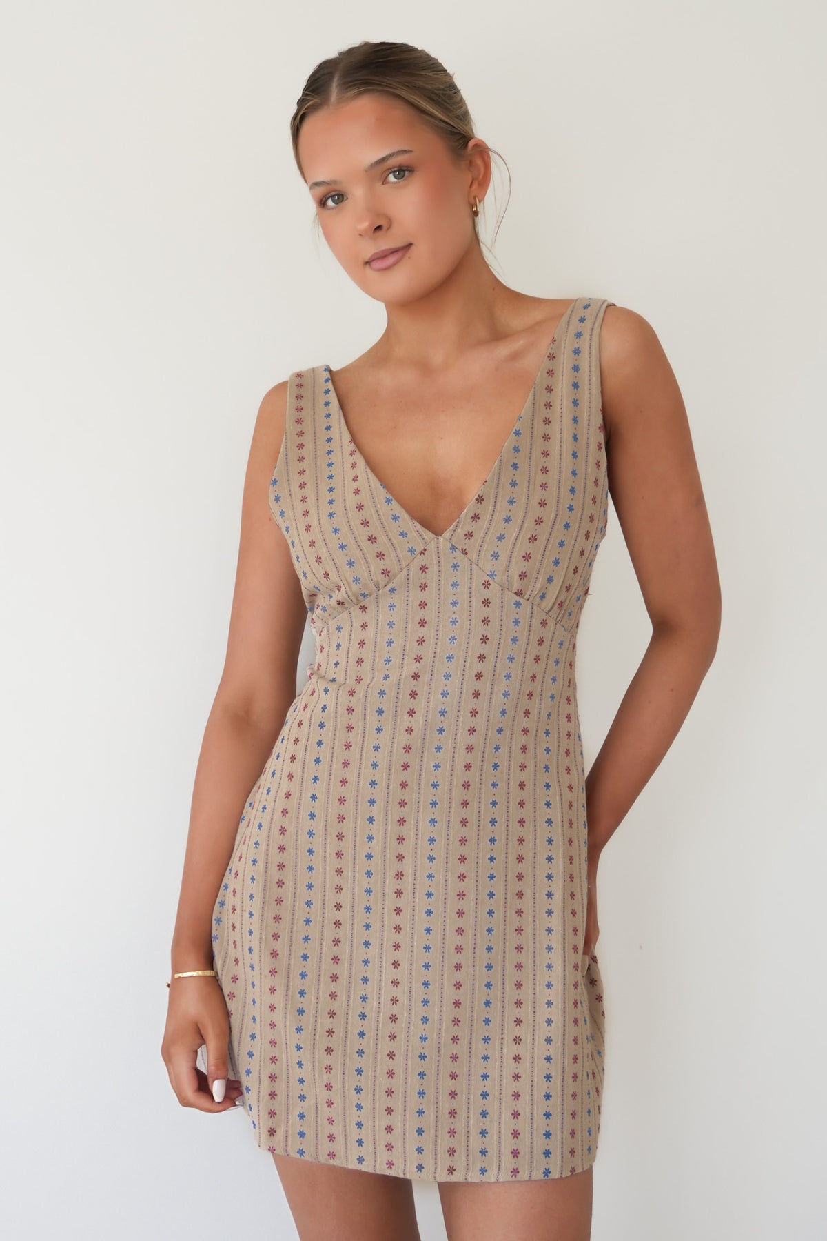Daisy Floral Mini Dress Sand