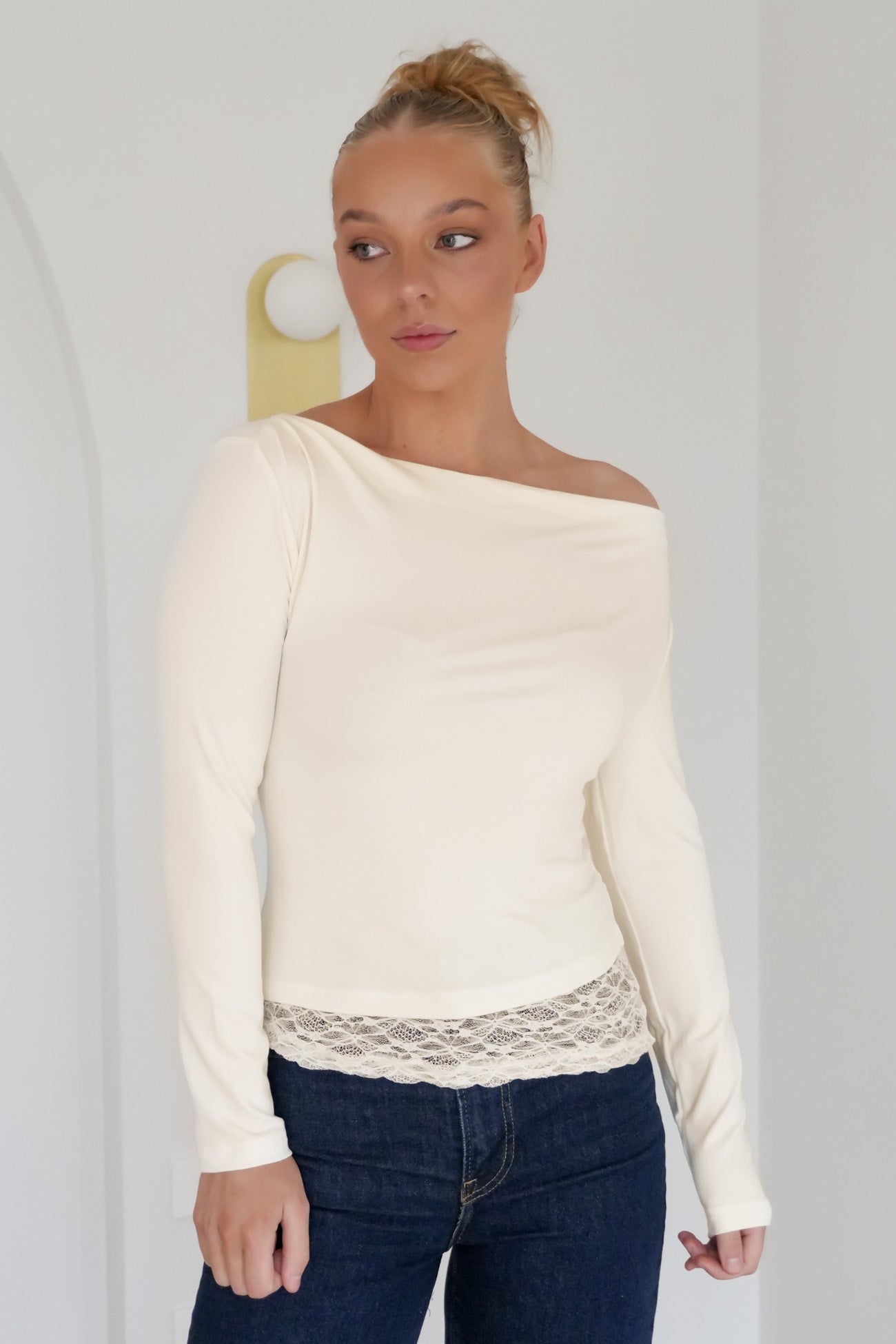 Daniela Lace Long Sleeve Top Ivory