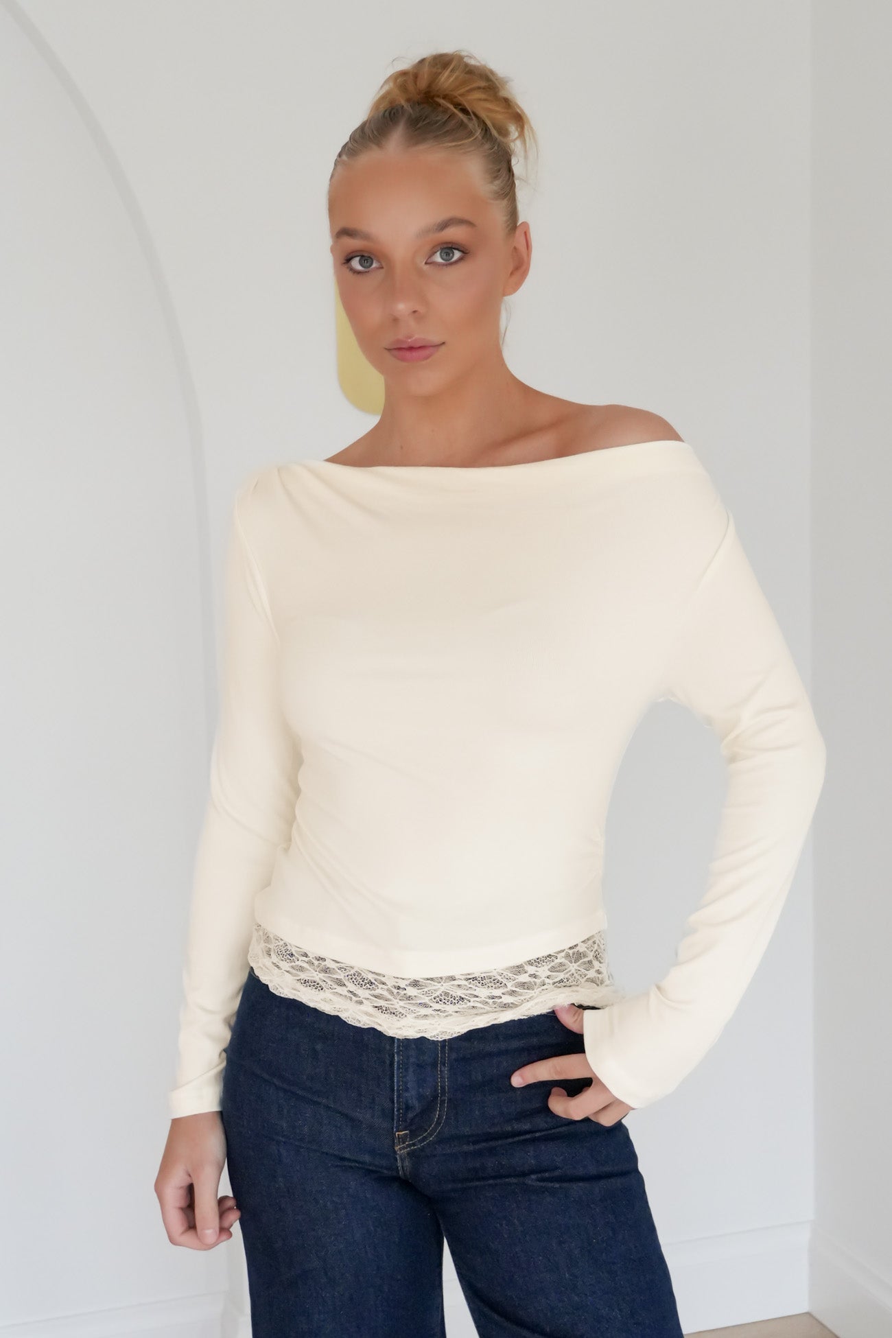 Daniela Lace Long Sleeve Top Ivory