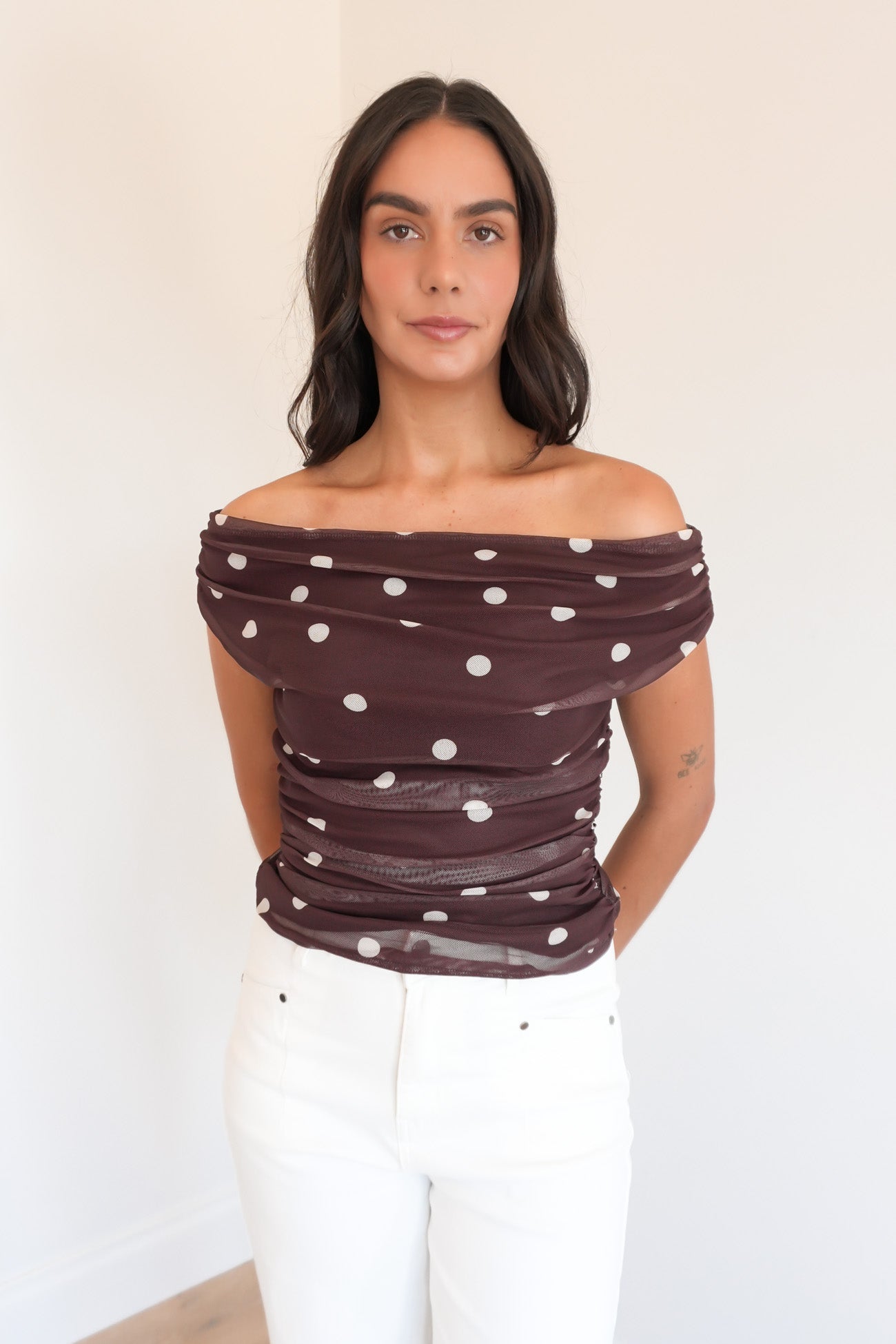 Daphnie Top Chocolate Polka Dot