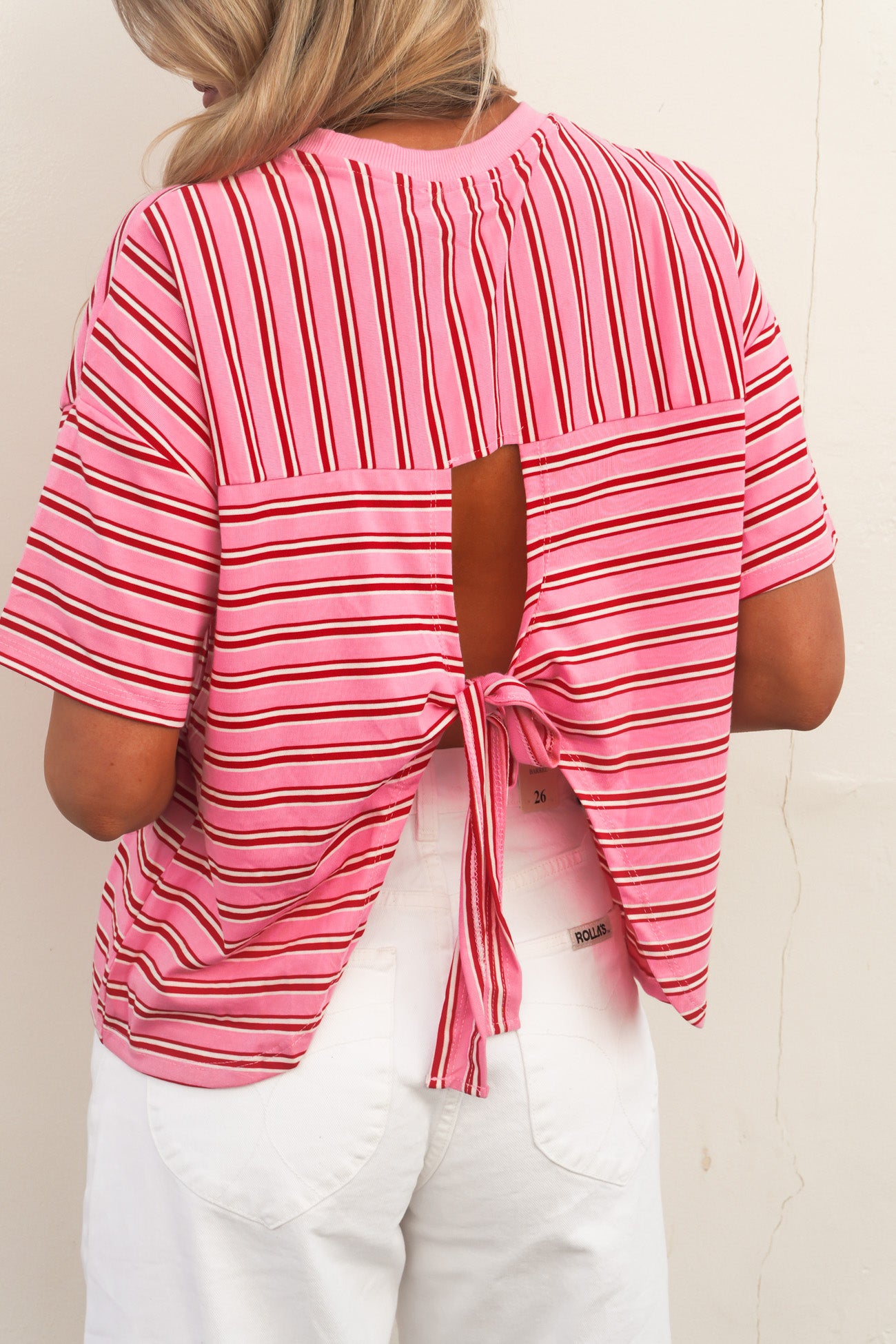 Delila Stripe Tee Pink Red