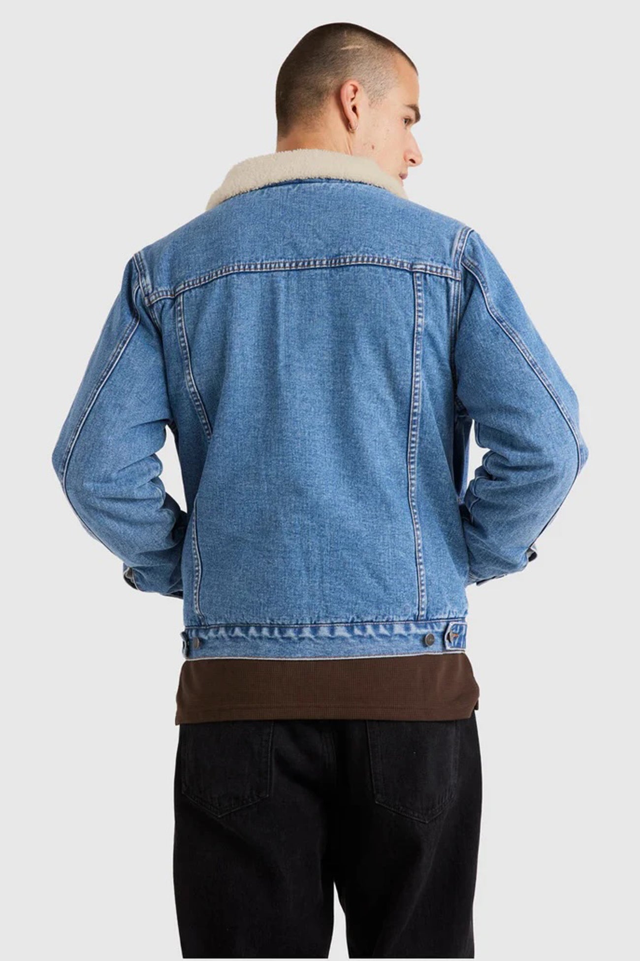 Denim Sherpa Trucker Jacket Vintage Blue b