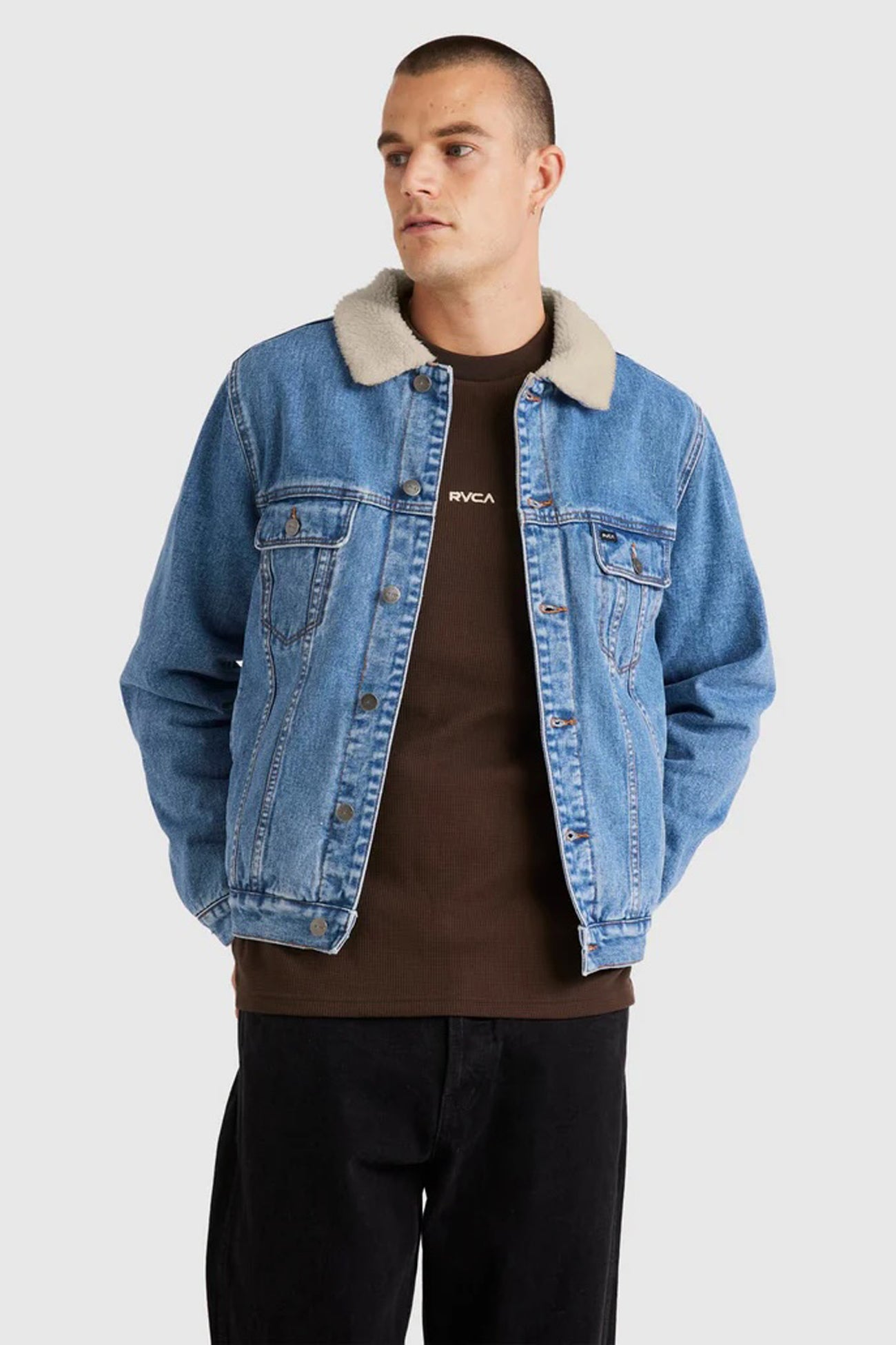 Denim Sherpa Trucker Jacket Vintage Blue f