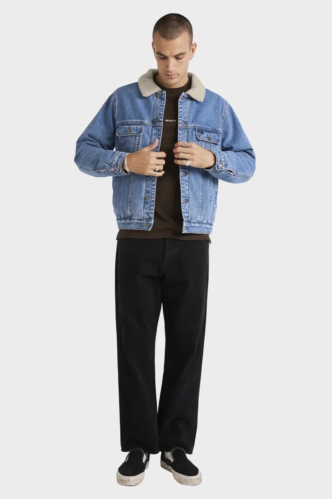 Denim Sherpa Trucker Jacket Vintage Blue f1