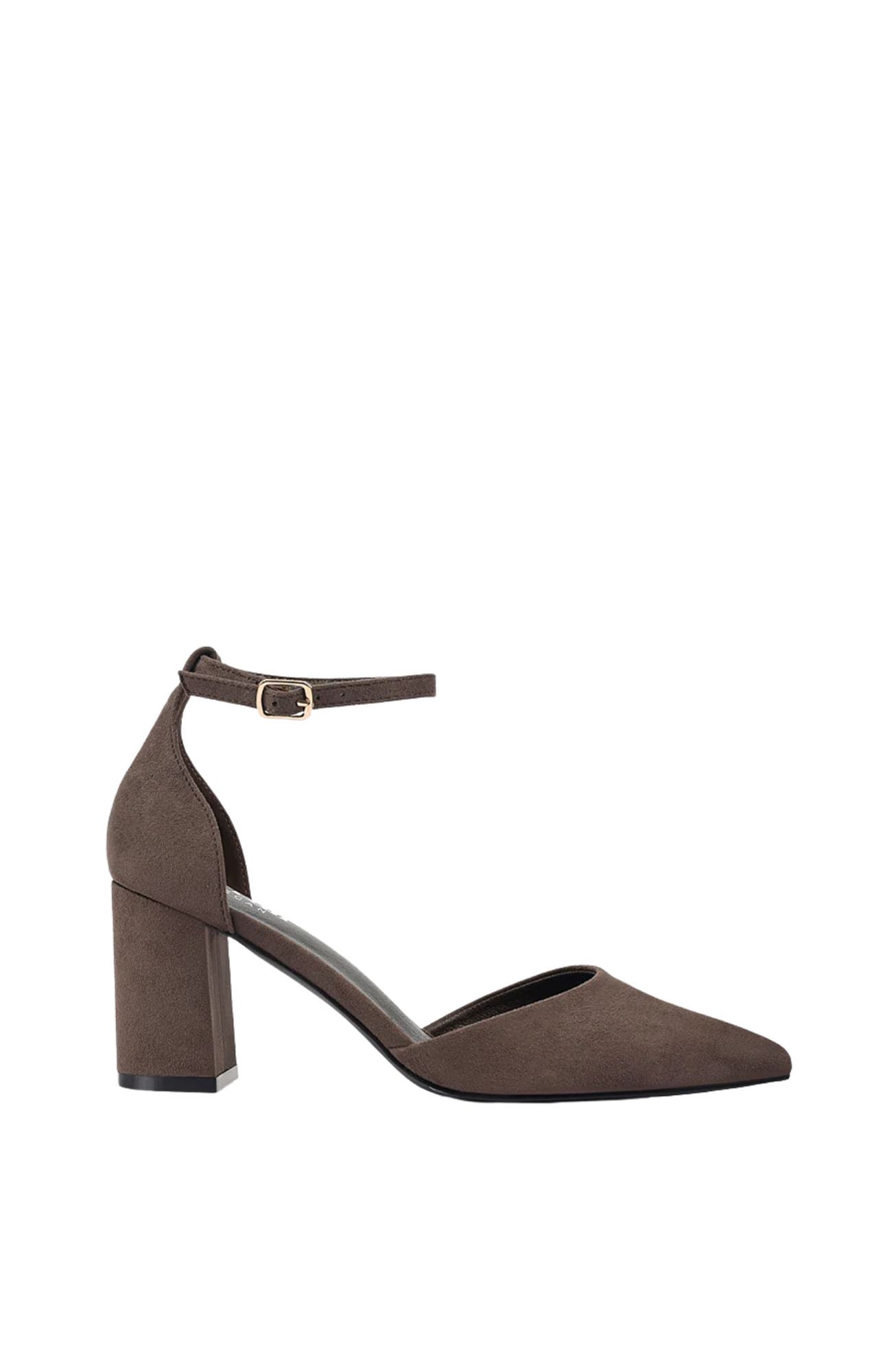 Eli Closed Toe Block Heels Chocolate Brown Micro