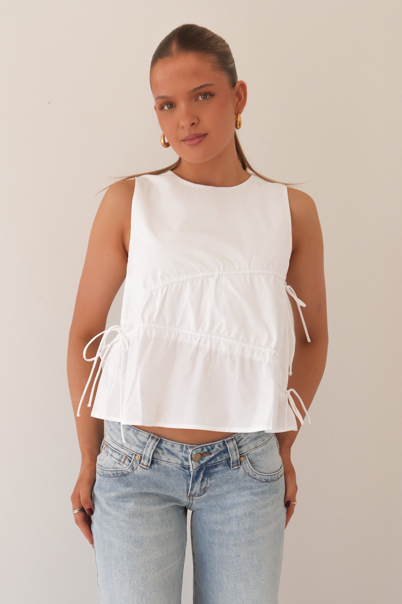 Elin Gathered Tie Top White
