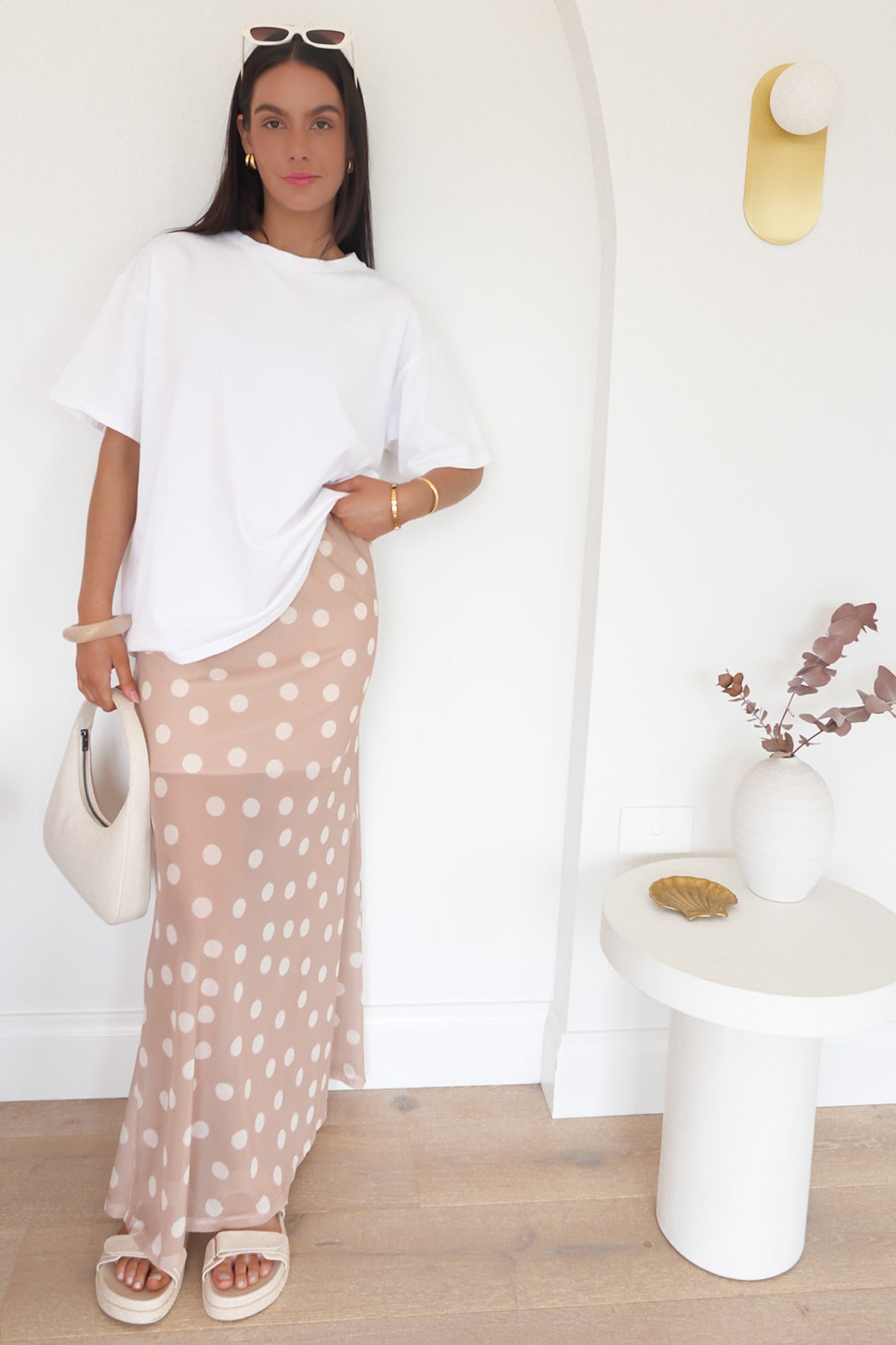 Elsie Maxi Skirt Camel Polka Dot