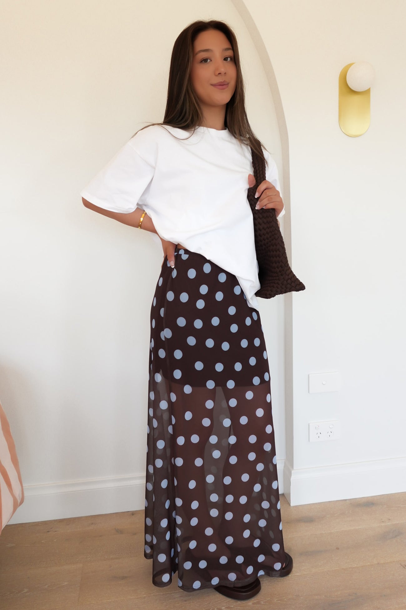 Elsie Maxi Skirt Chocolate Blue Polka Dot