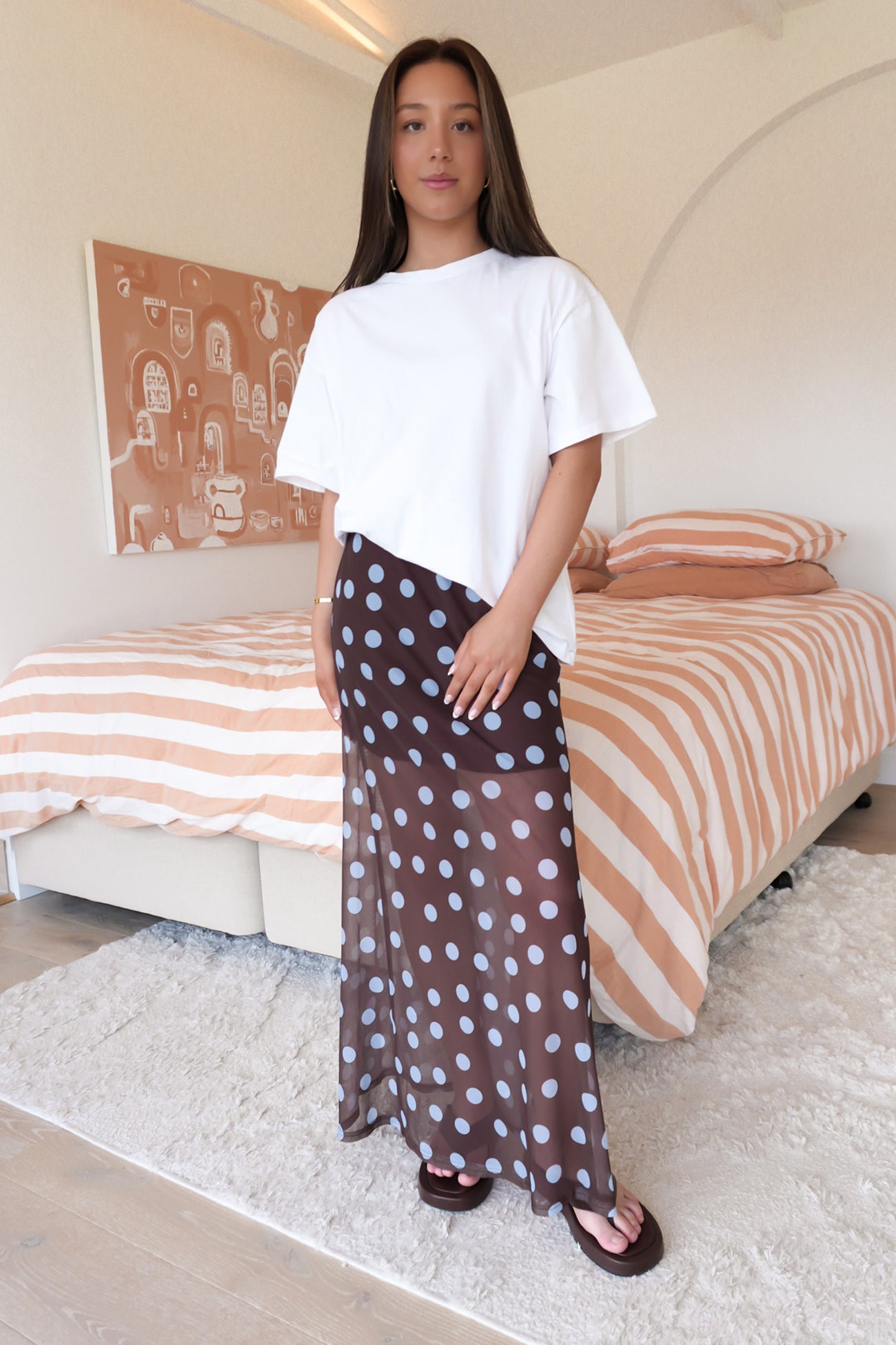 Elsie Maxi Skirt Chocolate Blue Polka Dot