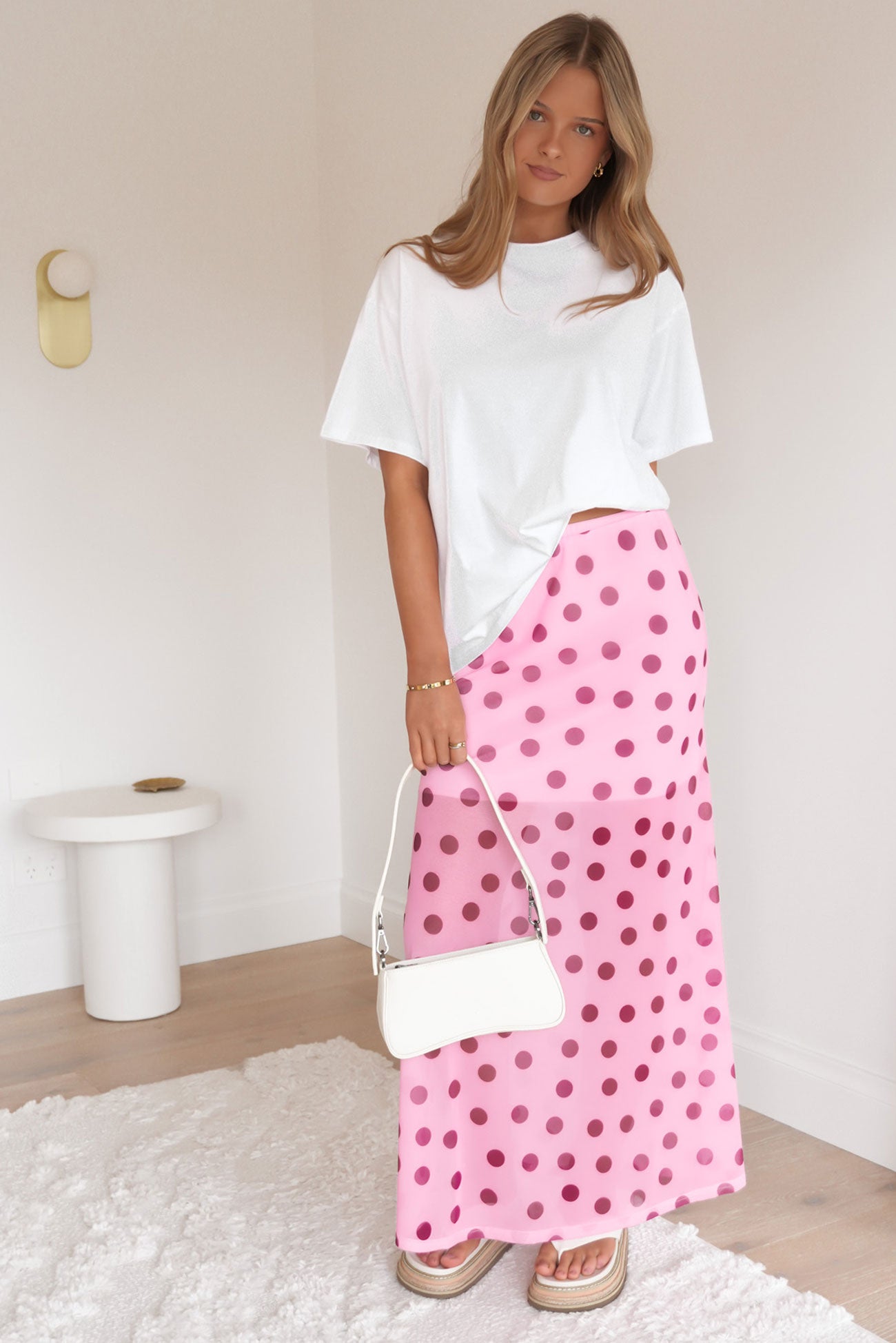 Elsie Maxi Skirt Pink Polka Dot