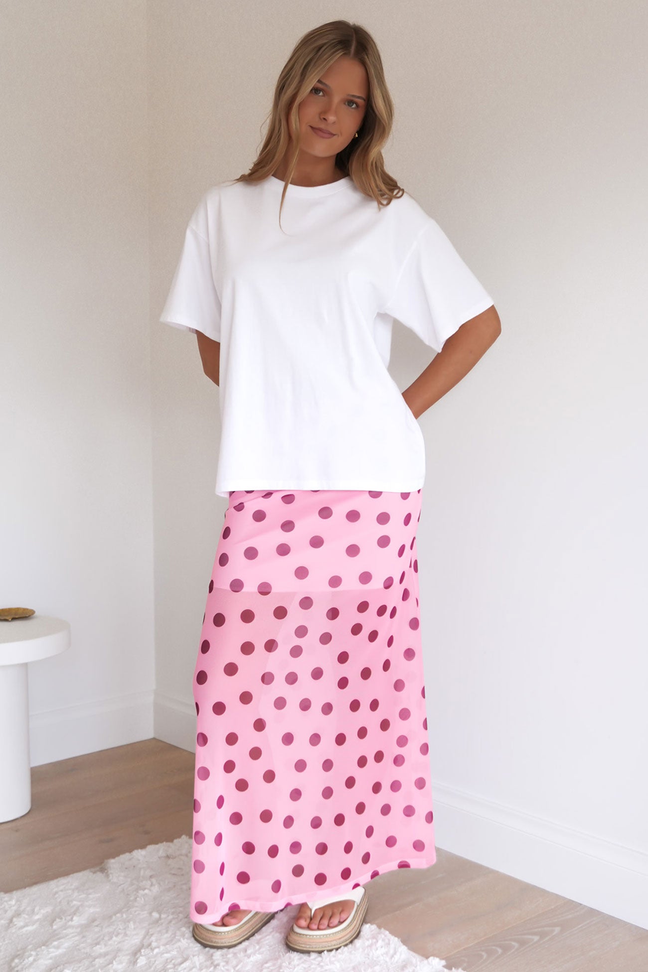 Elsie Maxi Skirt Pink Polka Dot