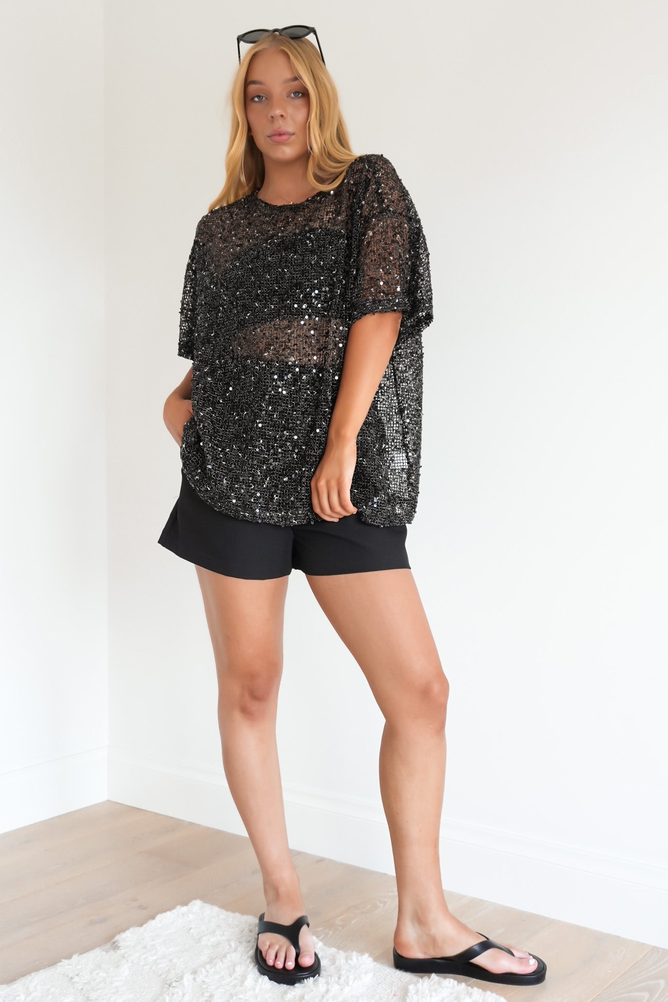 Elyse Sequin Tee Black