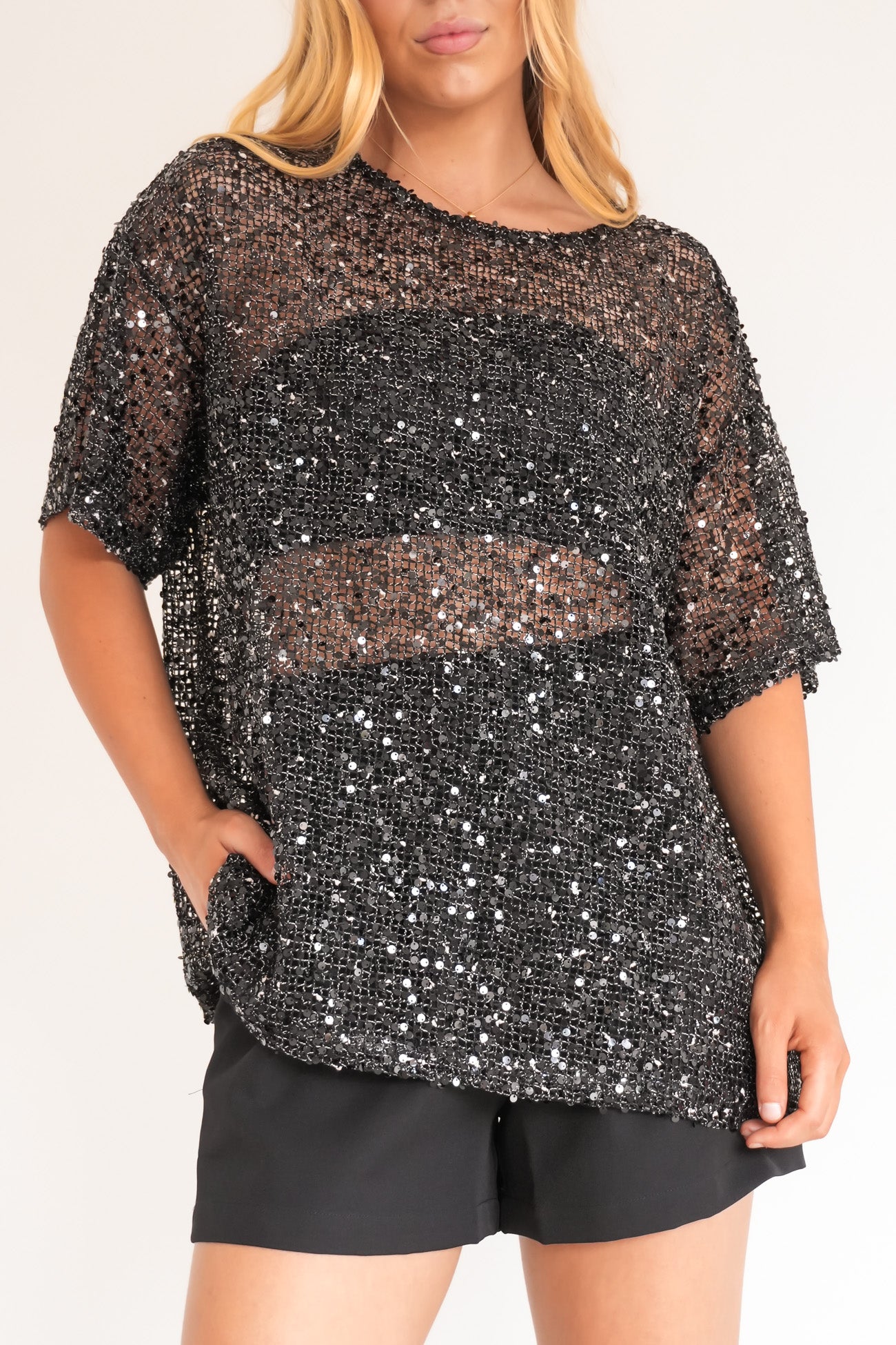 Elyse Sequin Tee Black