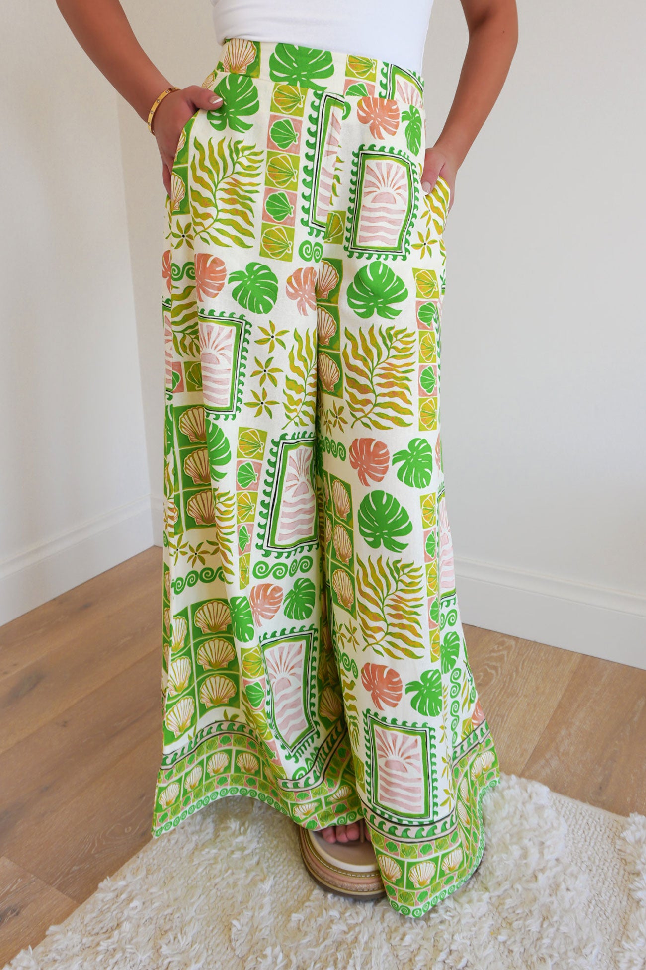 Emmett Wide Leg Pant Green Shell Patchwork