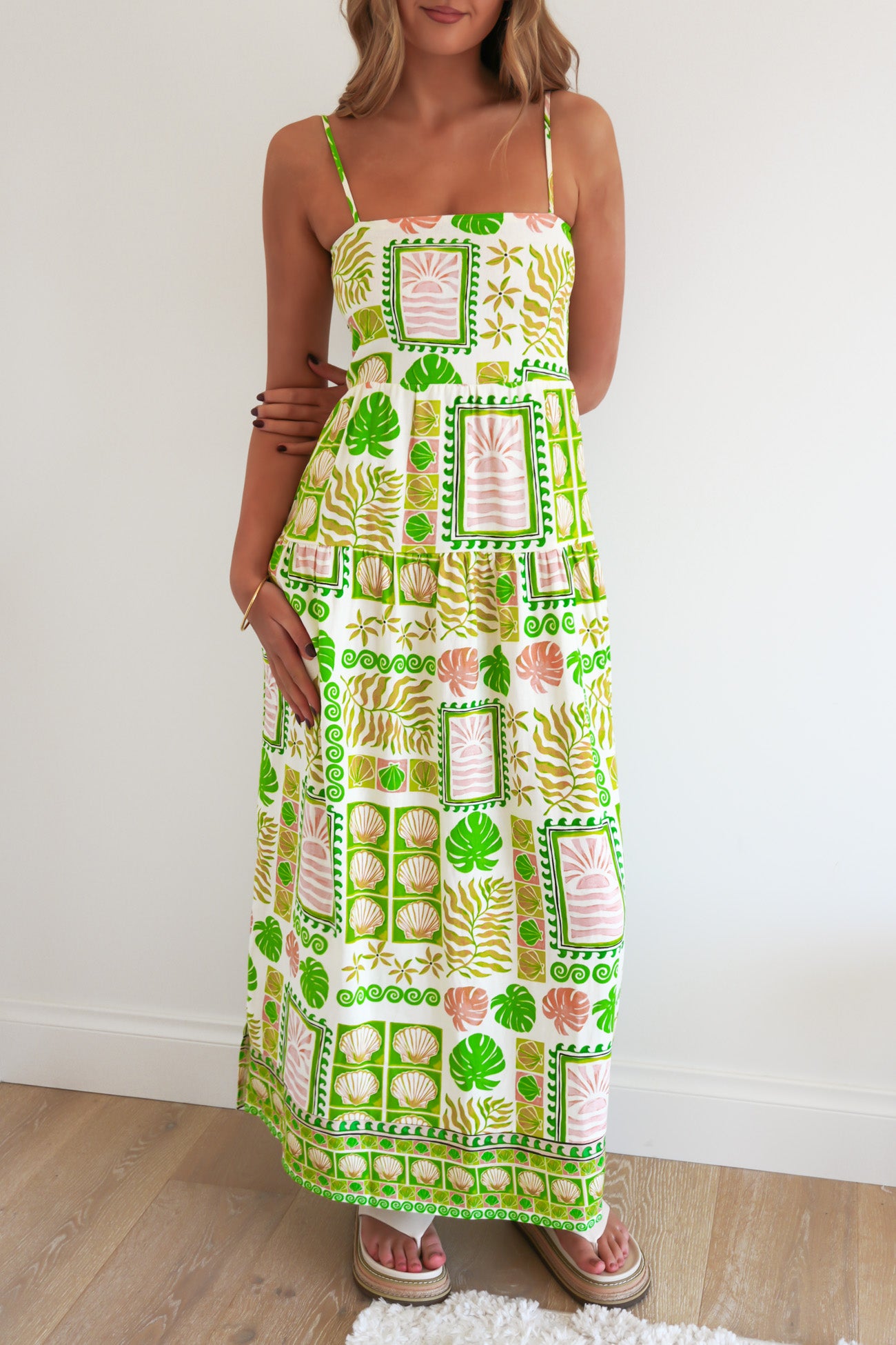 Emmett Maxi Dress Green Shell Patchwork