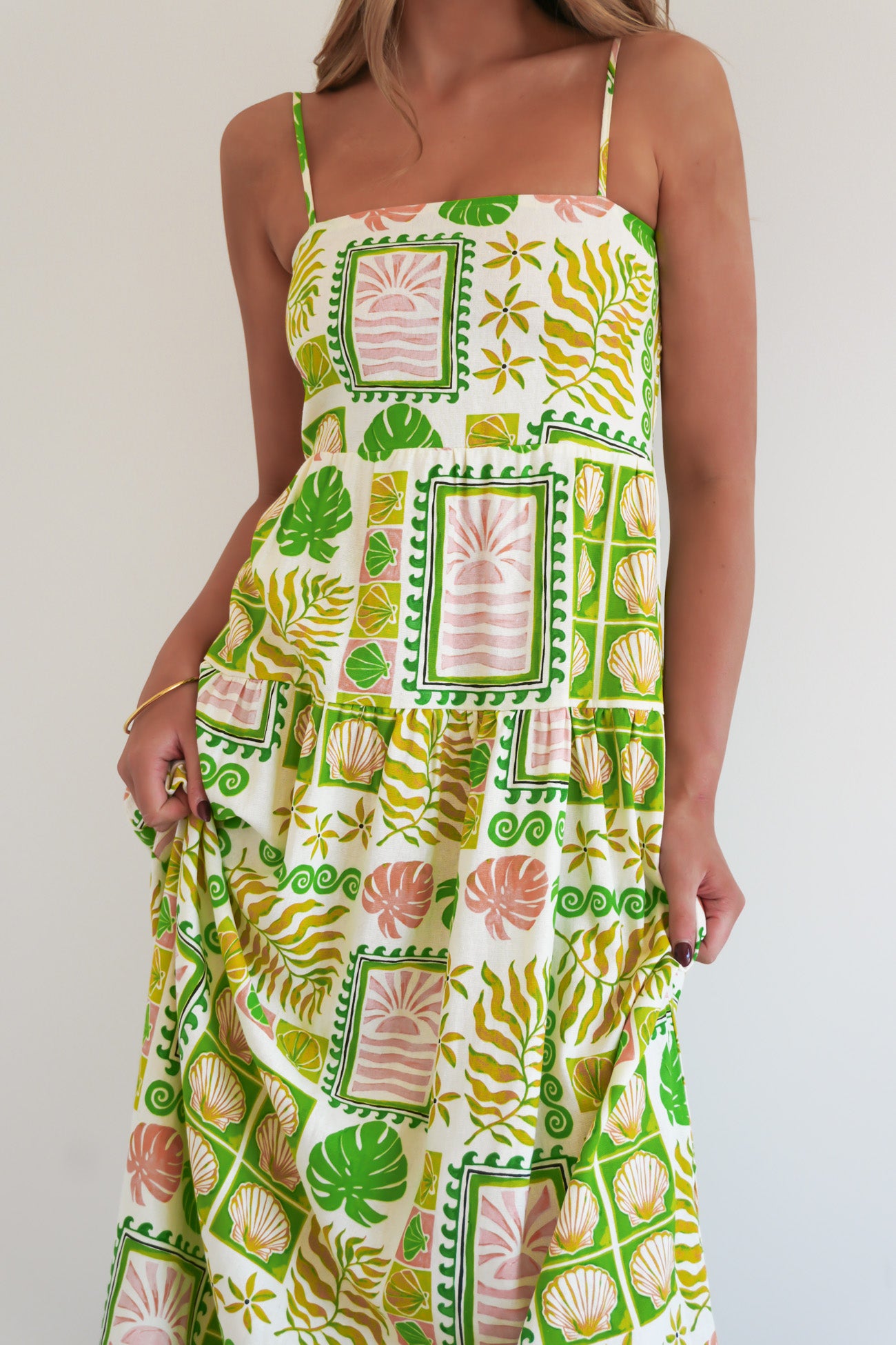 Emmett Maxi Dress Green Shell Patchwork