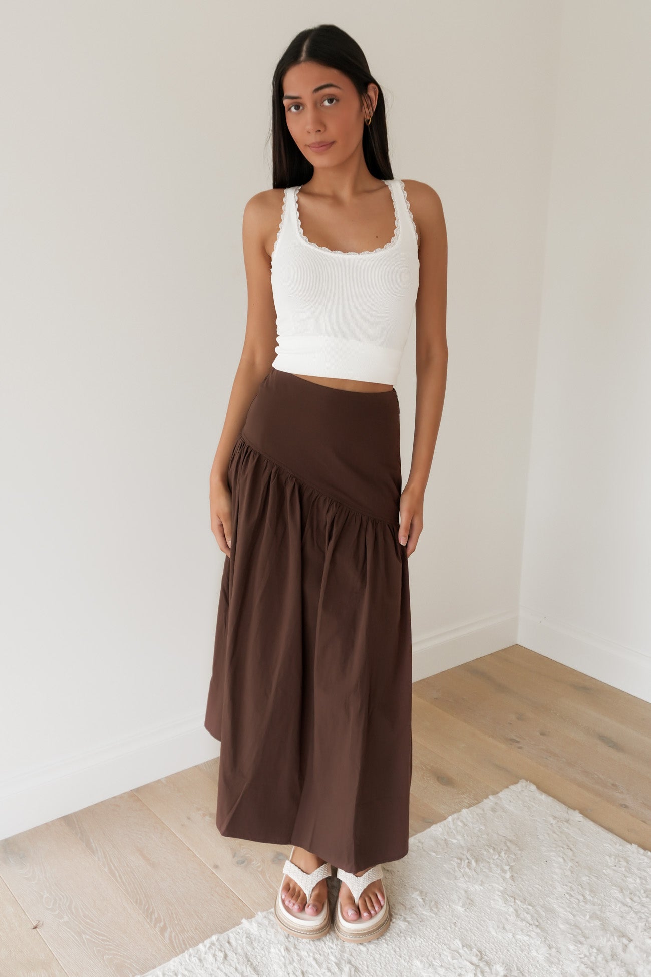 Essential Asym Maxi Skirt Brown
