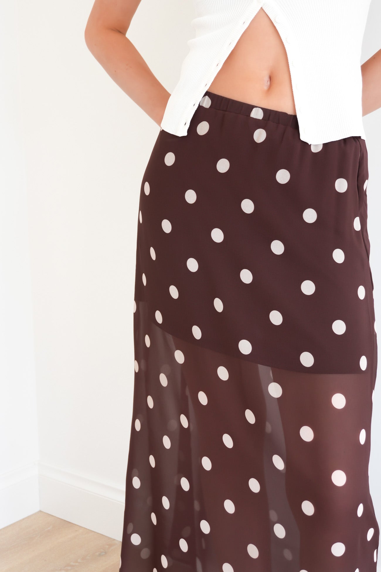 Everett Maxi Skirt Chocolate Polka Dot